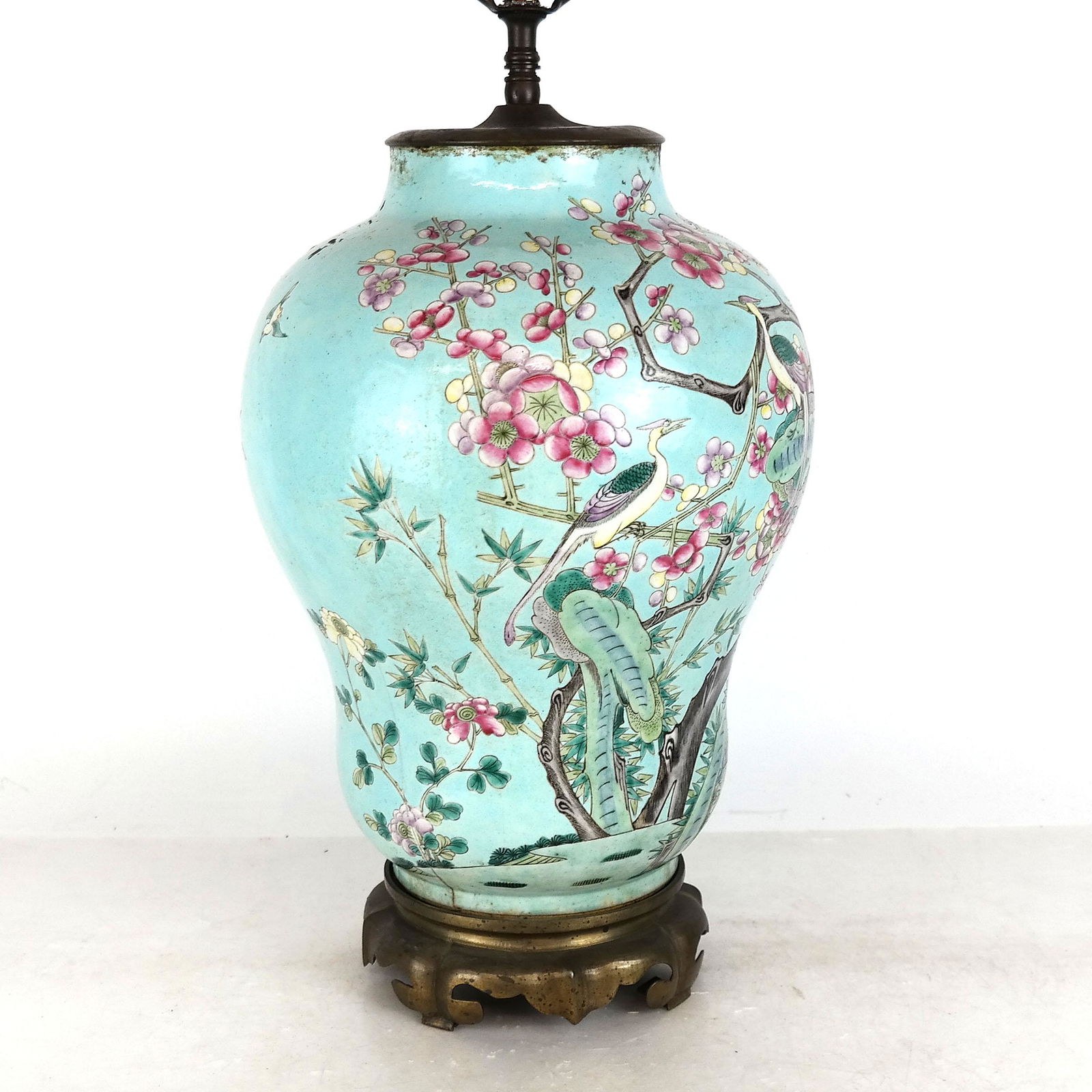 Chinese-Style Ceramic Turquoise Vase as Lamp (1 of 7)