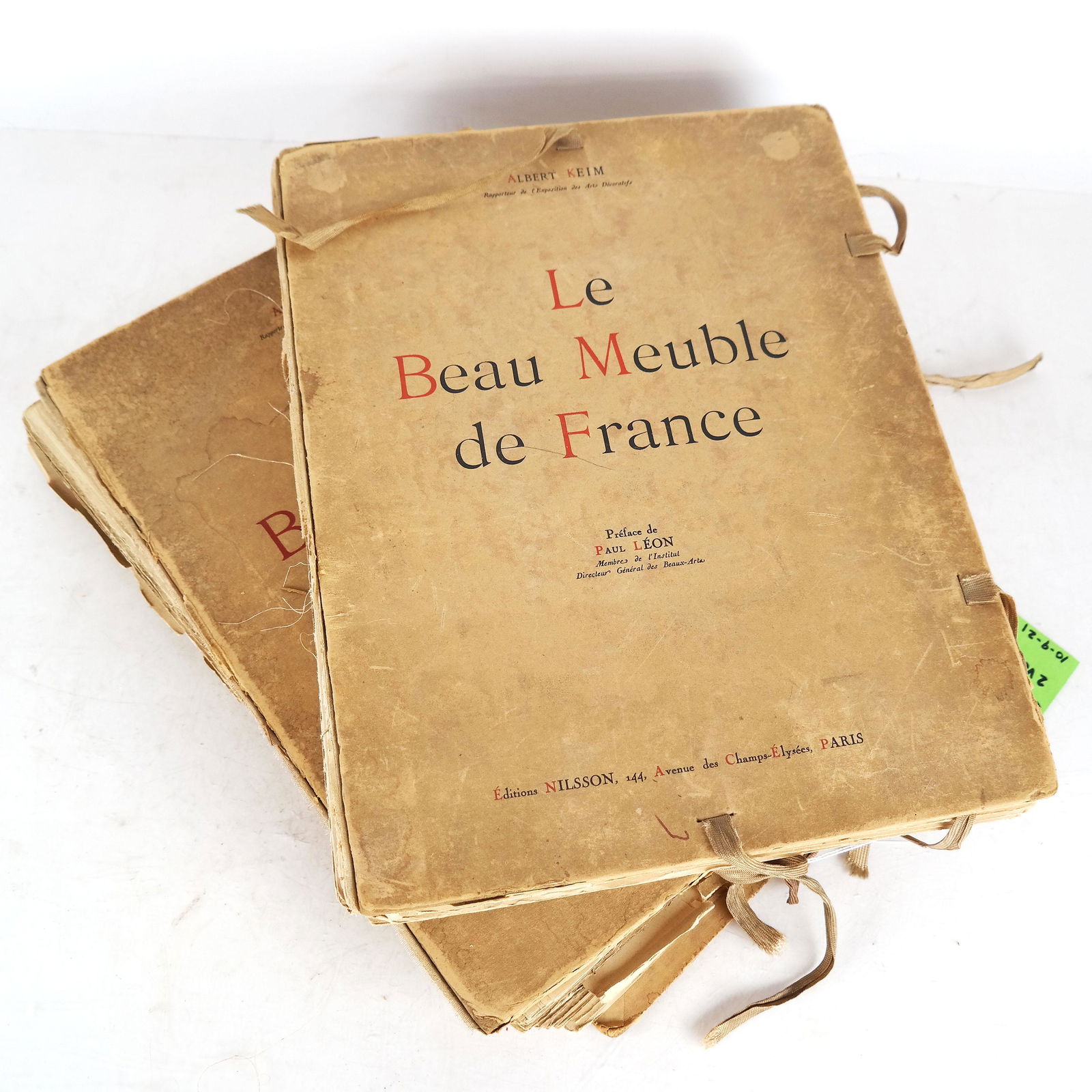2 Volumes "Le Beau Meuble de France": Volumes by Albert Keim, preface by Paul Leon. Decorative Arts Design. Provenance: From the Estate of Roger Prigent - Malmaison. [15 1/2" H x 12" W]. As is.