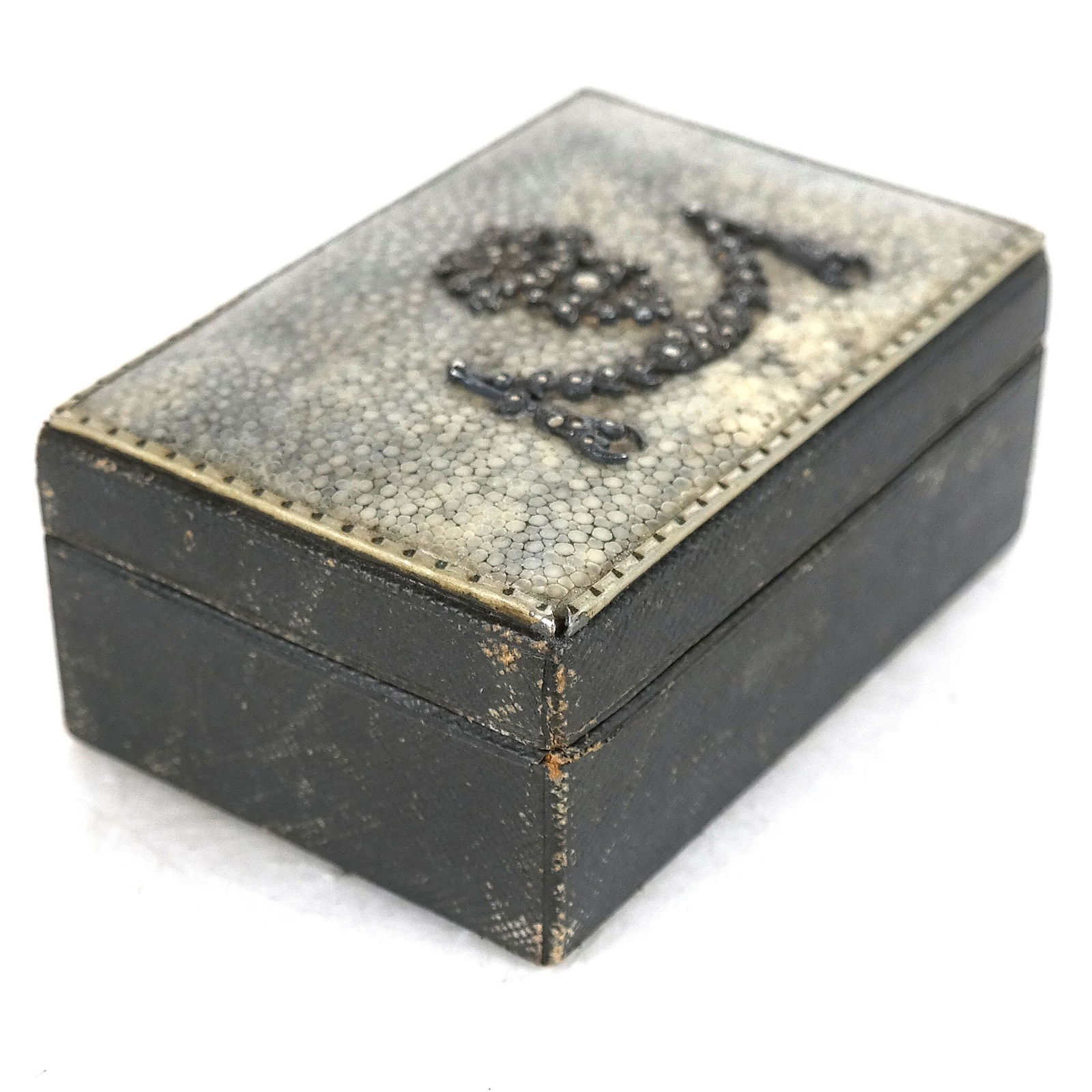 Marcasite & Shagreen Hinged Lidded Box (1 of 6)