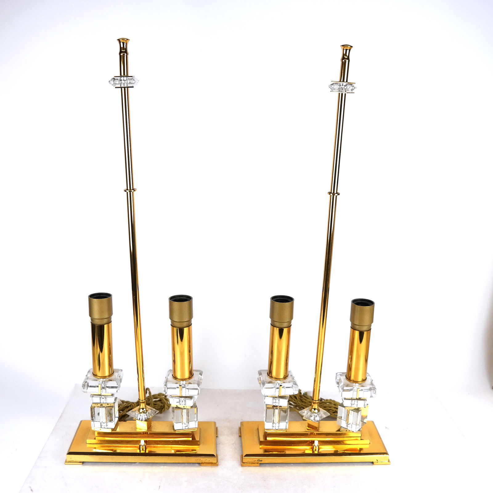 Pair Brass & Lucite 2-Arm Desk Lamps (1 of 6)