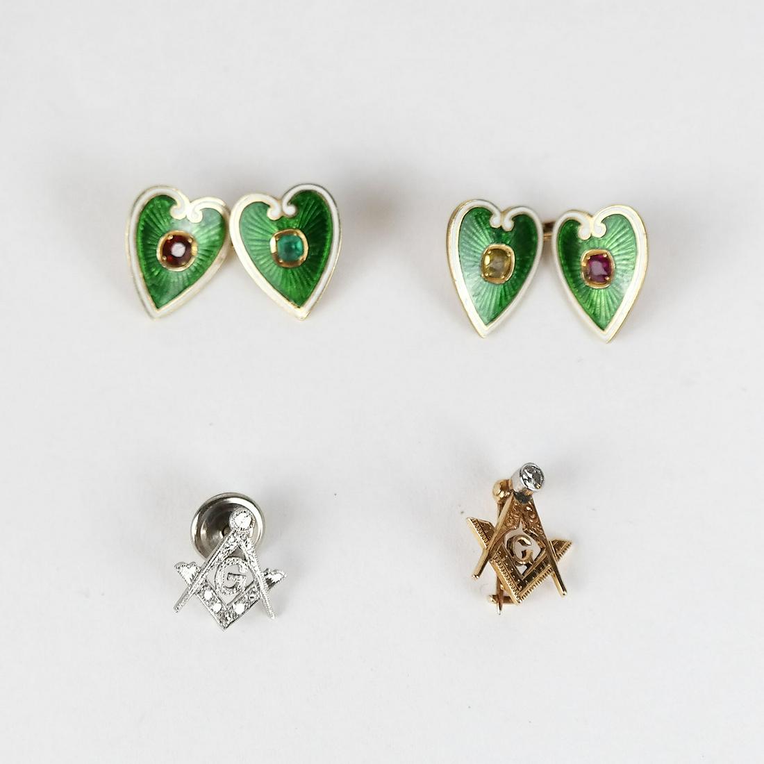 Pr. 14K & Enamel Cuff Buttons and Two Pins (1 of 7)