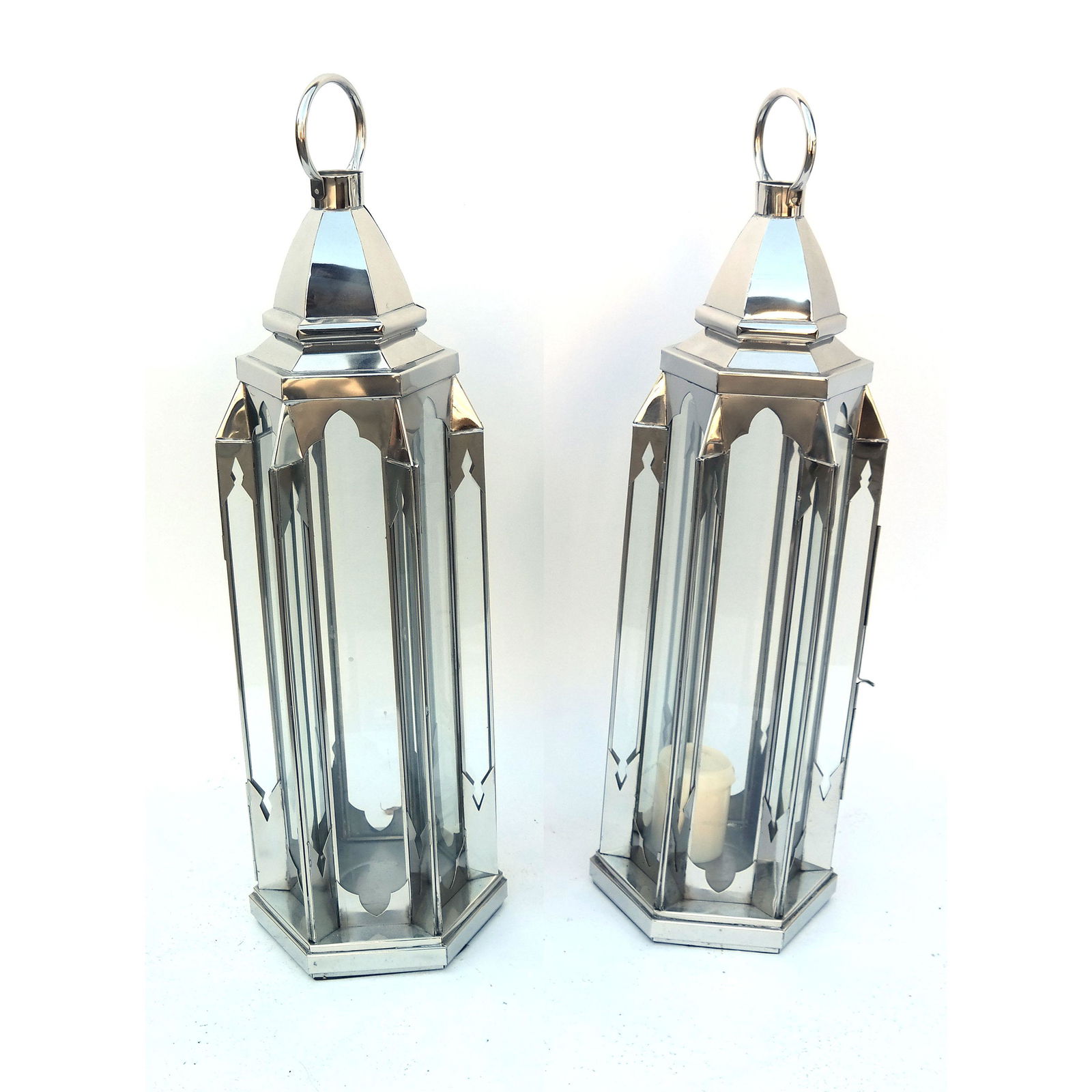 Pair of Silver Metal Lanterns (1 of 8)