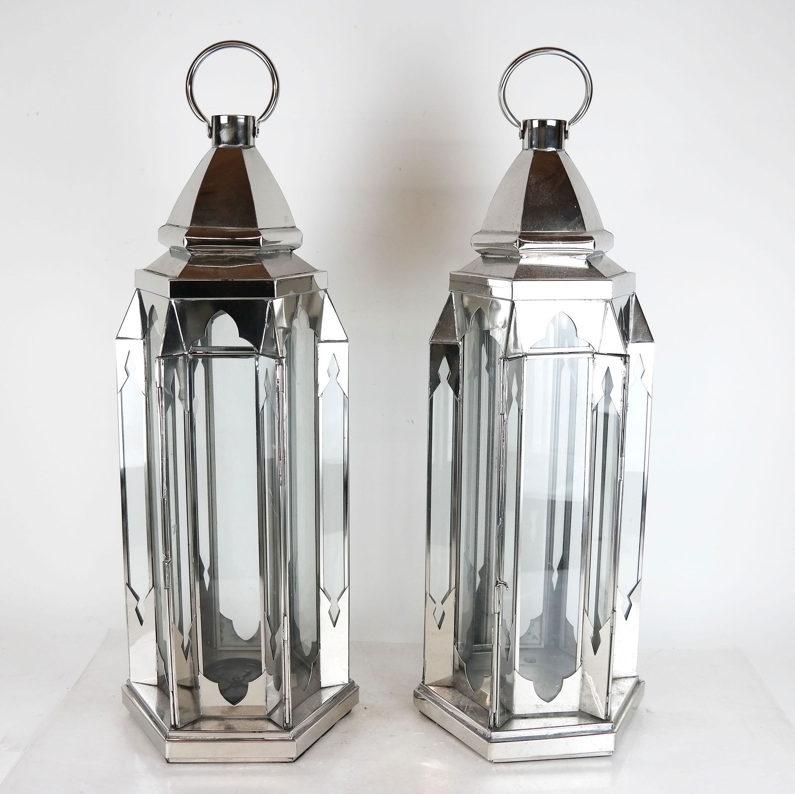 Pair of Silver Metal Lanterns (1 of 4)