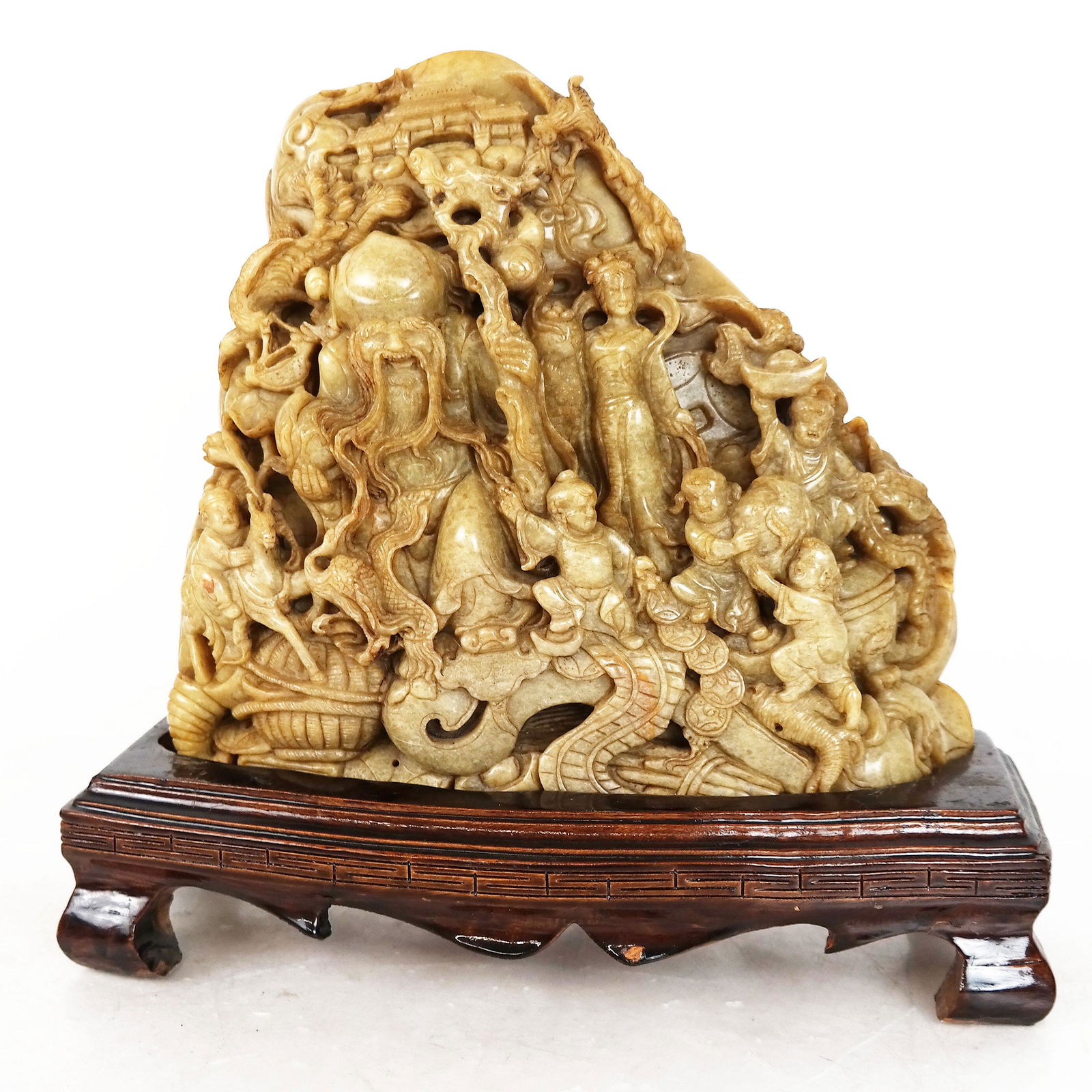 Large Chinese Carved Figural Group on Stand (1 of 7)