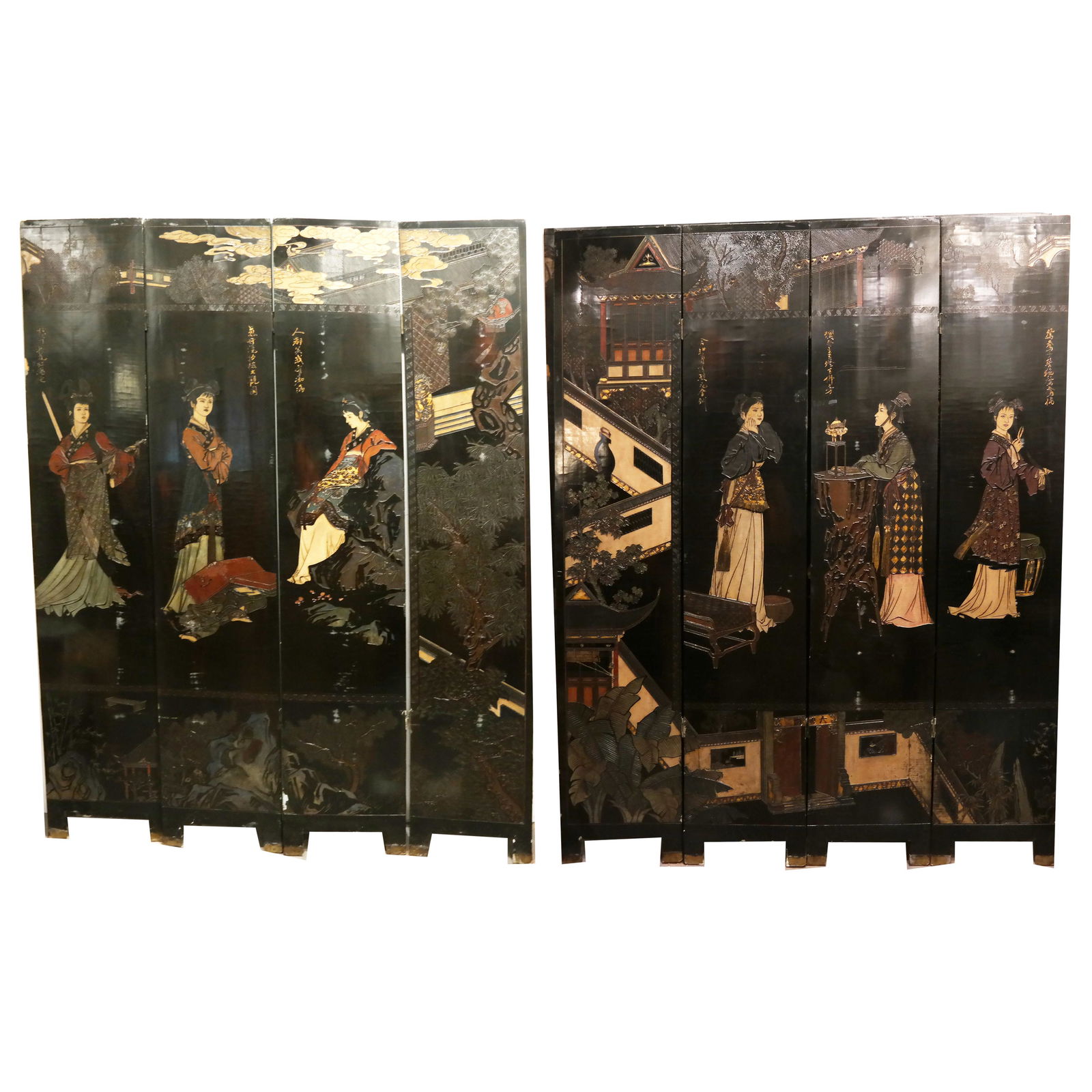 Chinese Carved Lacquer 8-Panel Floor Screen (1 of 17)