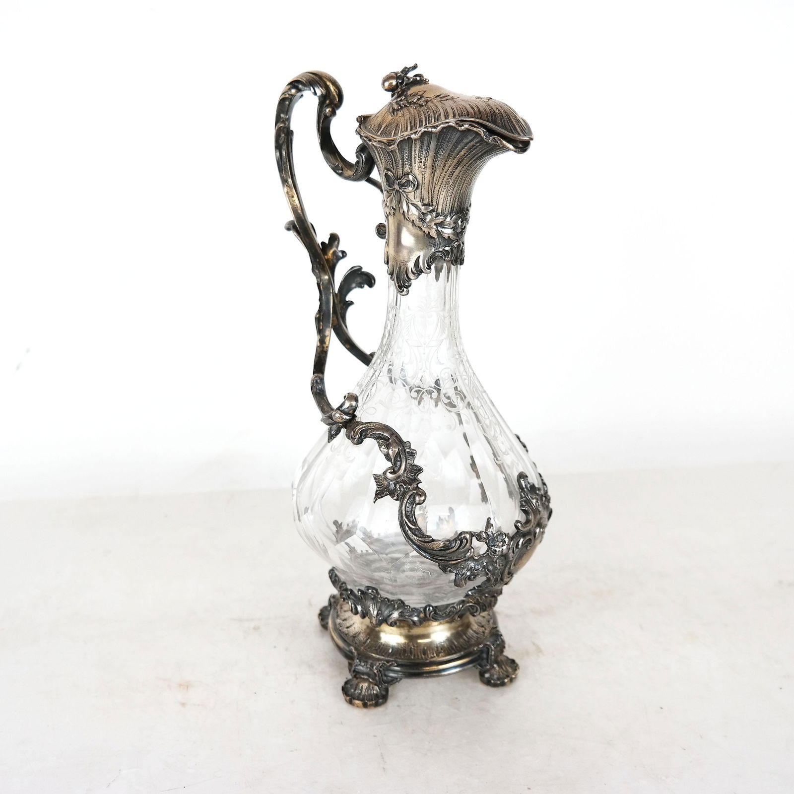 Silvered Overlay Cut Crystal Ewer (1 of 8)