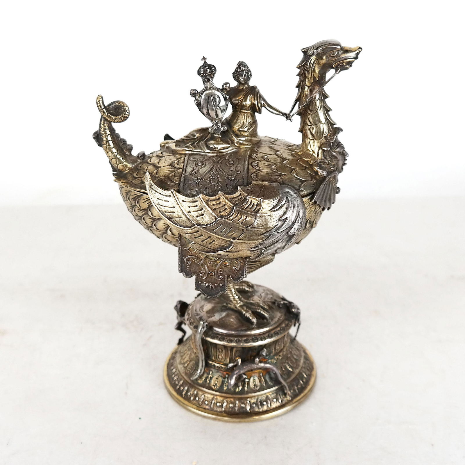 German Silver Dragon Form Covered Box/Cup (1 of 11)