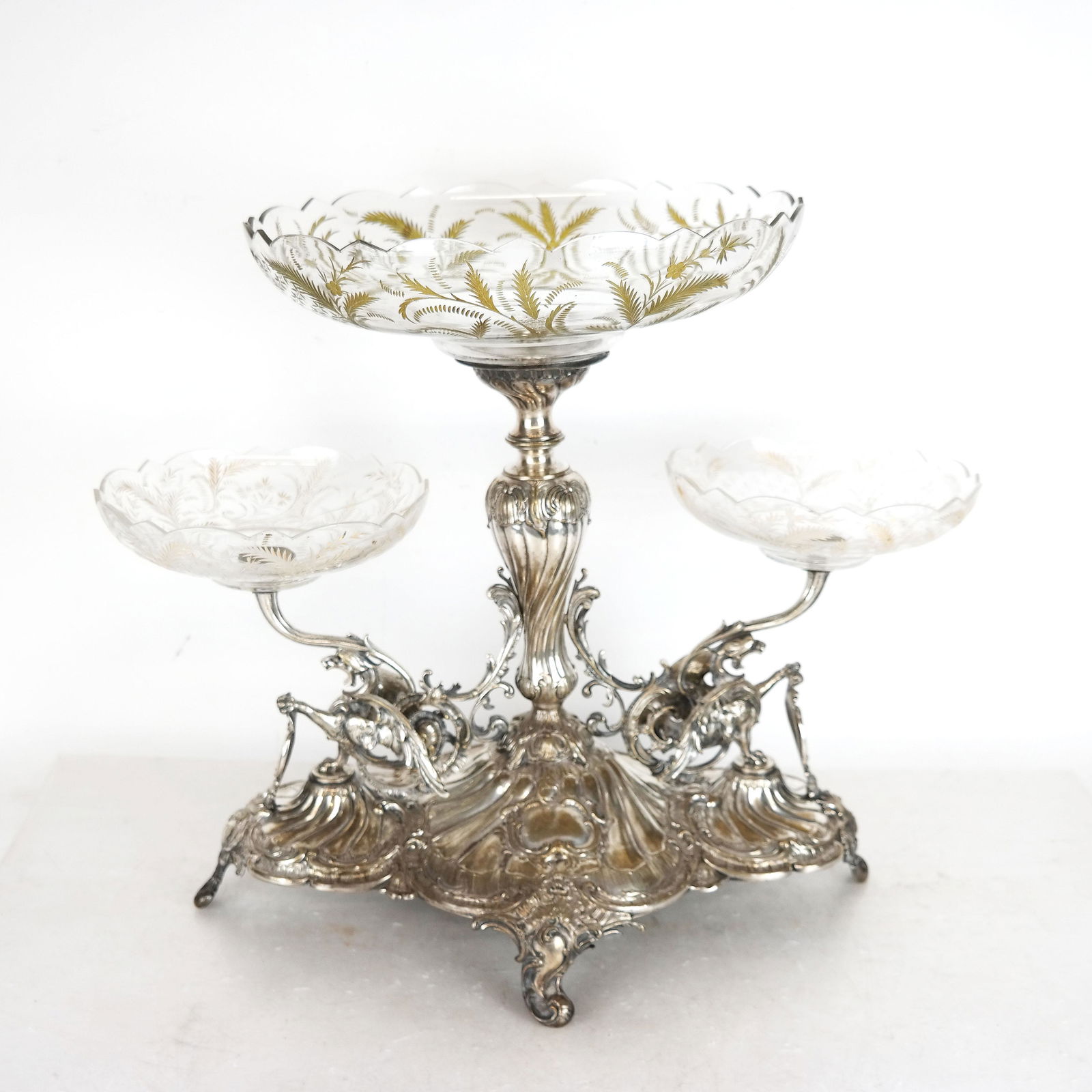 Silver Plate & Crystal Centerpiece Epergne (1 of 10)