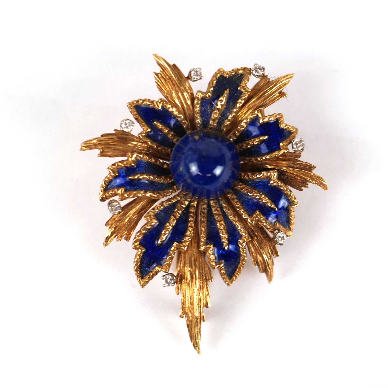 18K Gold, Lapis, Enamel & Diamond Floral Burst Pin (1 of 7)