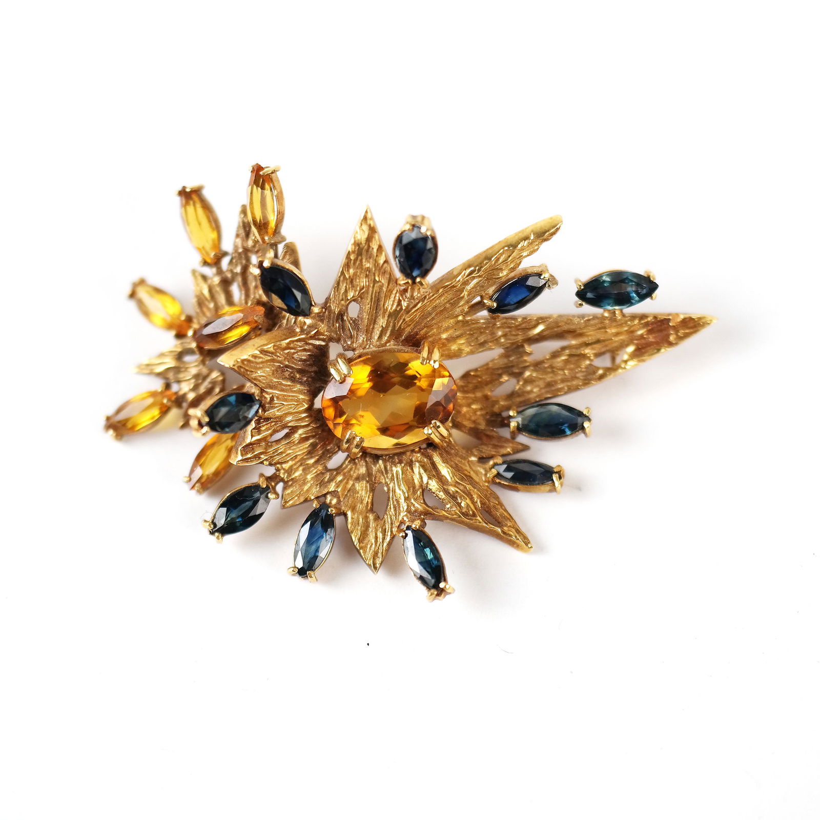 18K Gold, Citrine & Sapphire Star Burst Pin (1 of 6)