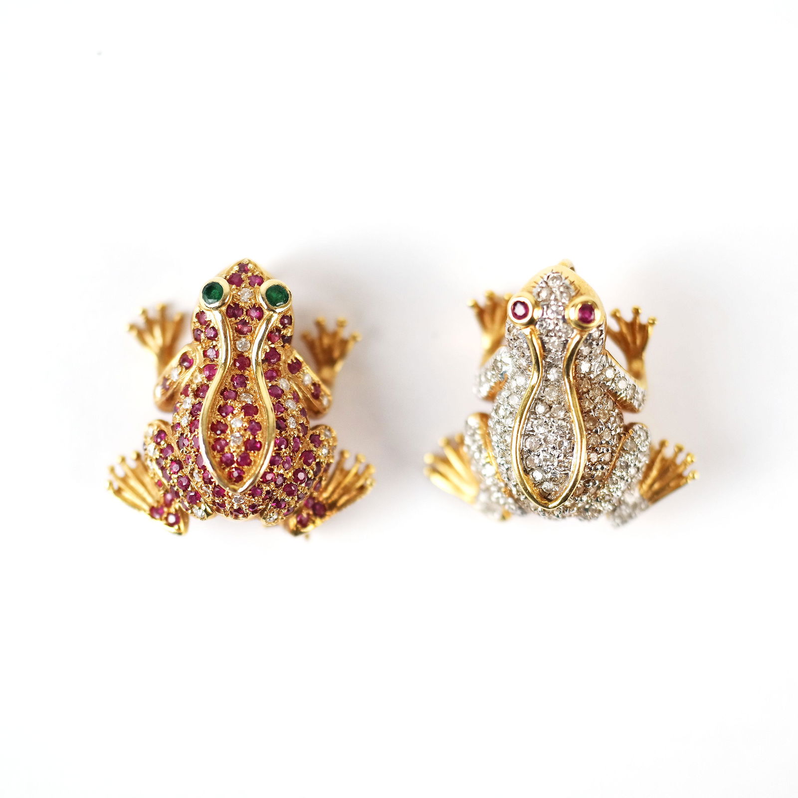 Two Matched Gold, Diamond and Ruby Frog Pins (1 of 7)