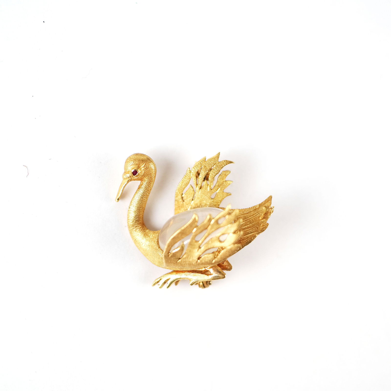 18K Gold and Moonstone Swan Pin (1 of 6)