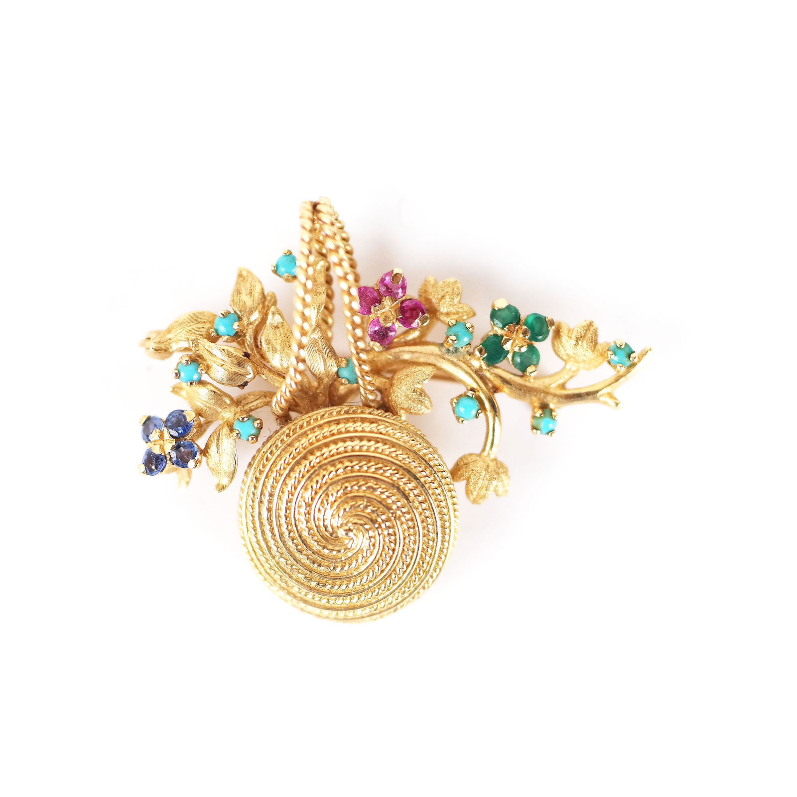 14K Gold, Turquoise, Ruby, Sapphire & Emerald Pin (1 of 7)