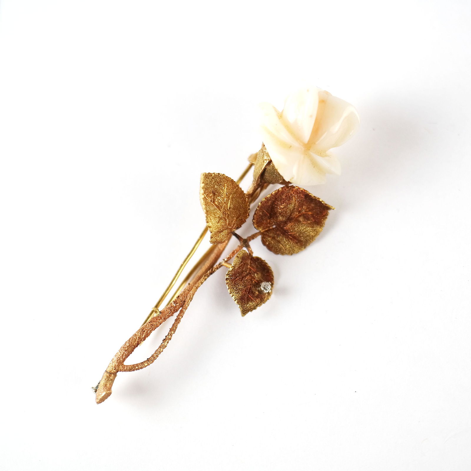 14K Gold and White Carved Coral Flower Pin (1 of 9)