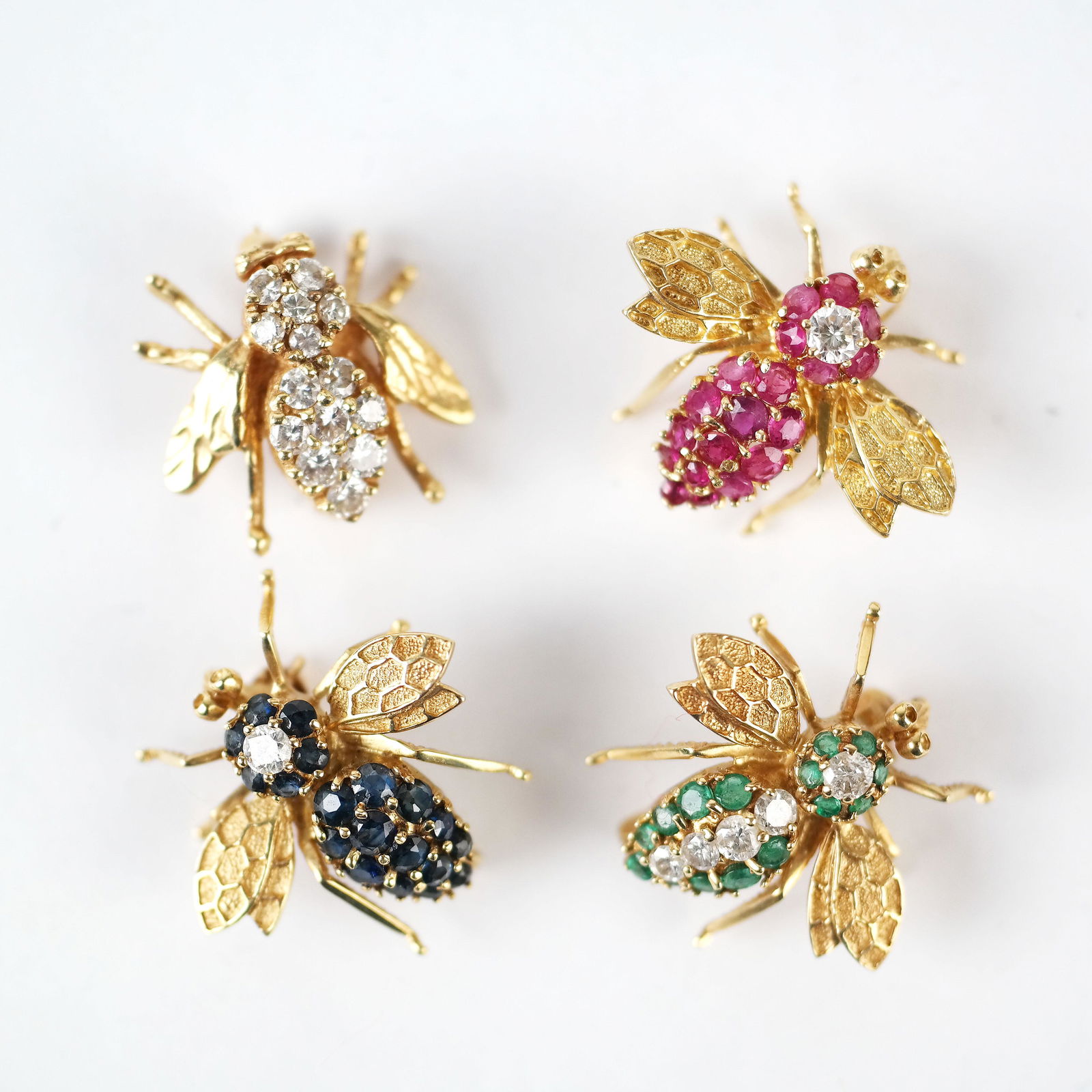 Four 14K, Ruby, Sapphire, Emerald & Diamond Pins (1 of 9)