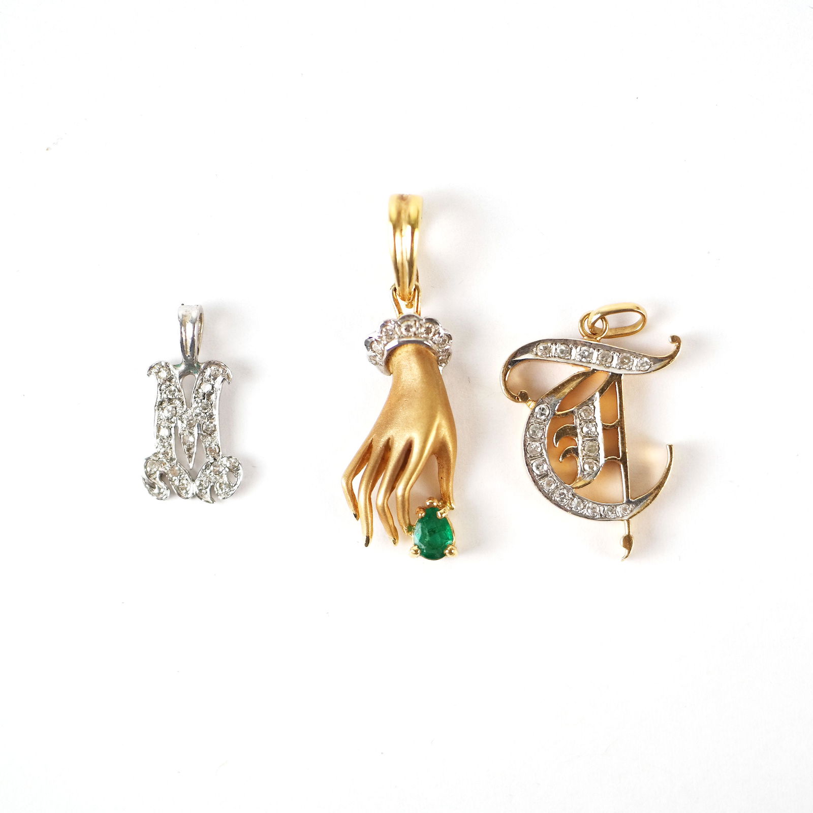 3 Emerald & Diamond Pendants: 14K (2) and 18K (1) (1 of 13)