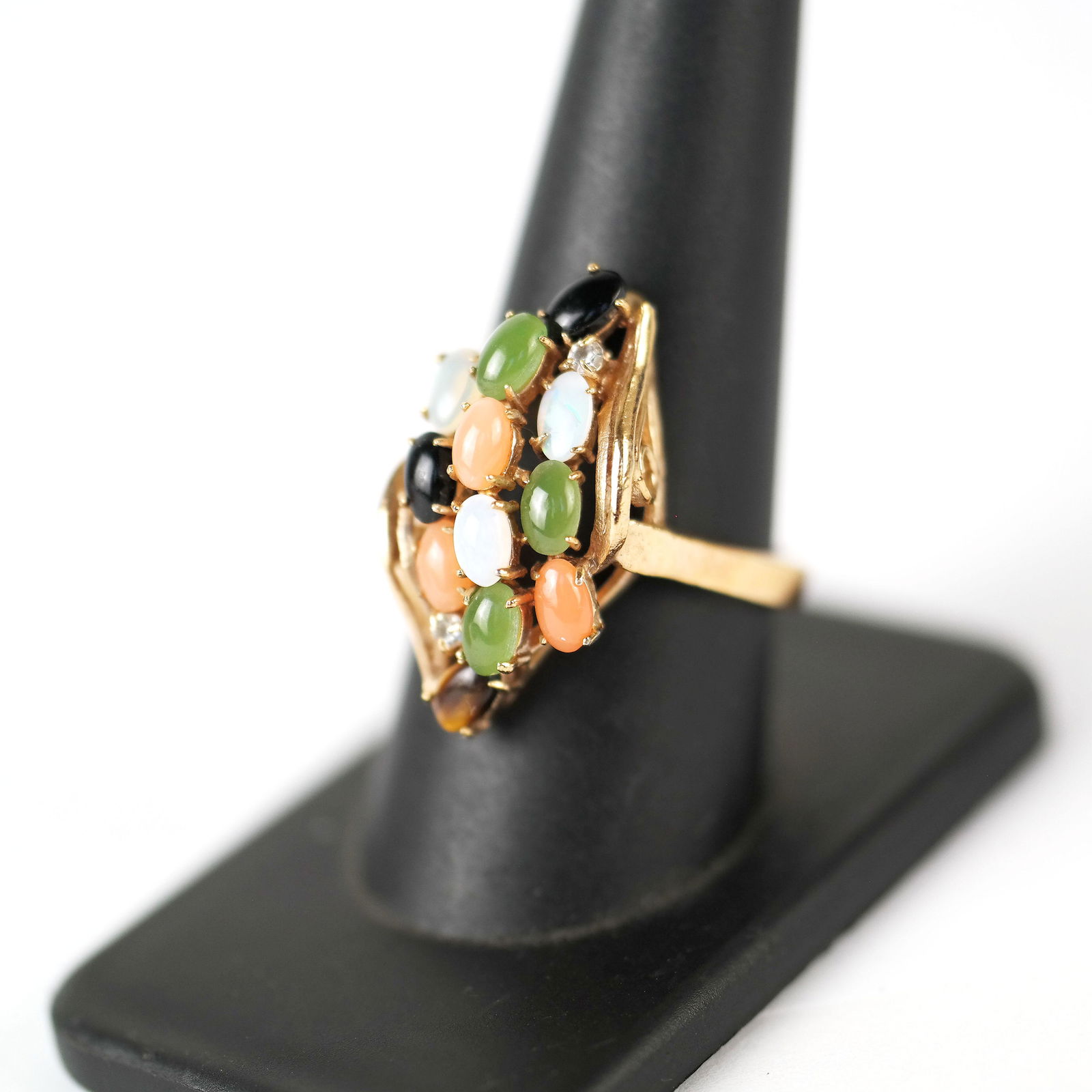 14K Gold and Multicolor Cabochon Jade Cluster Ring (1 of 7)