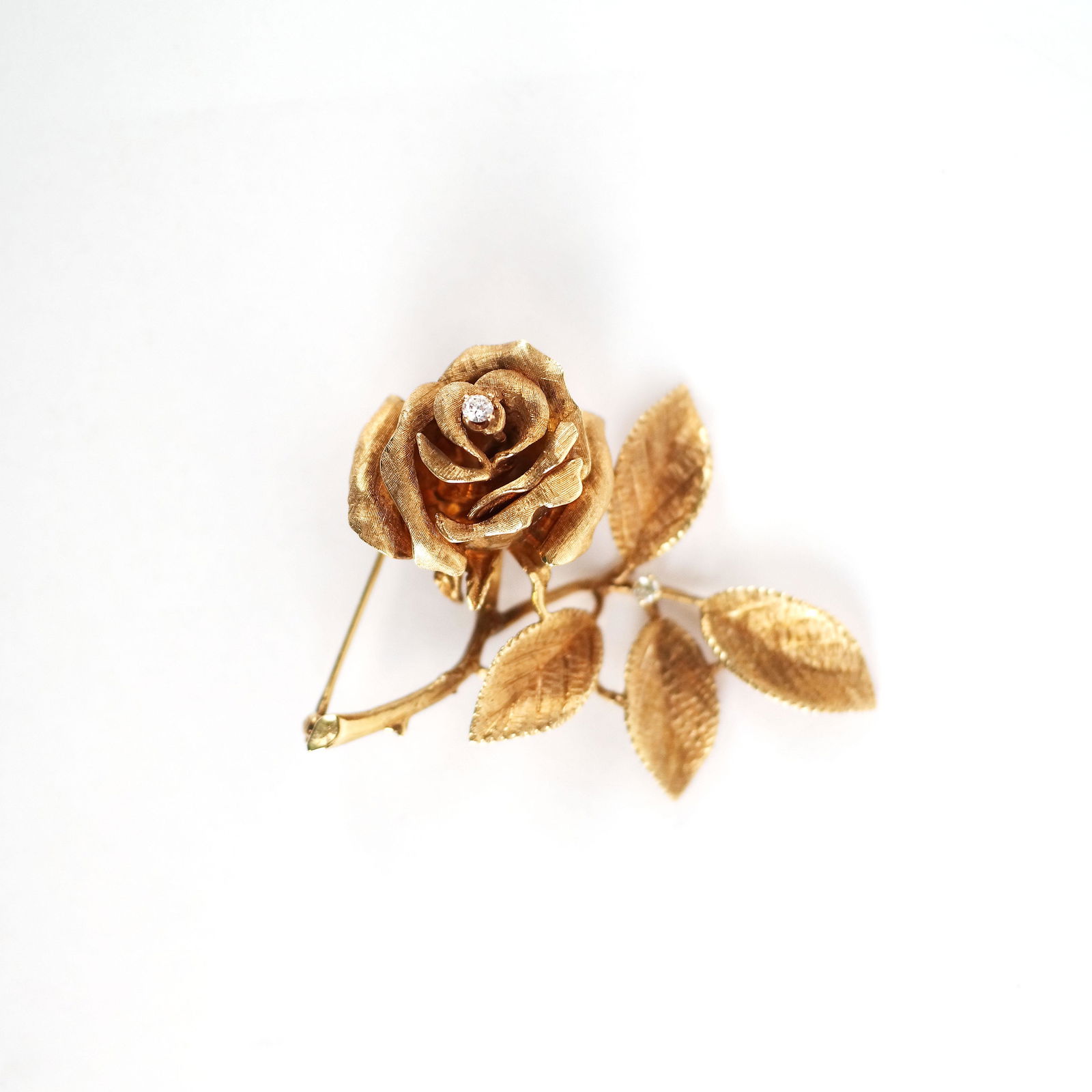 14K Gold & Diamond Rose Flower Pin (1 of 6)