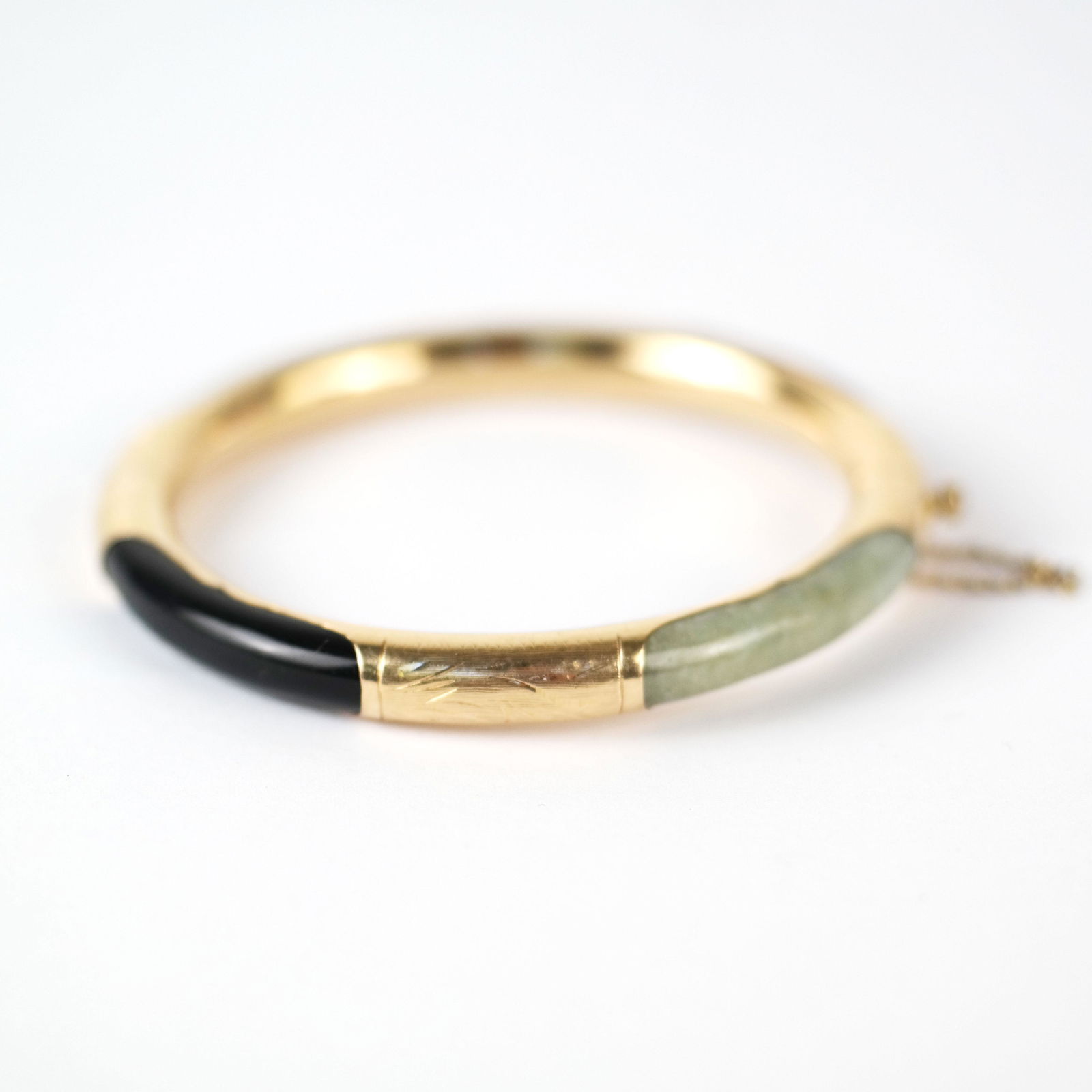 14K Gold, Onyx and Jade Bangle Bracelet (1 of 9)