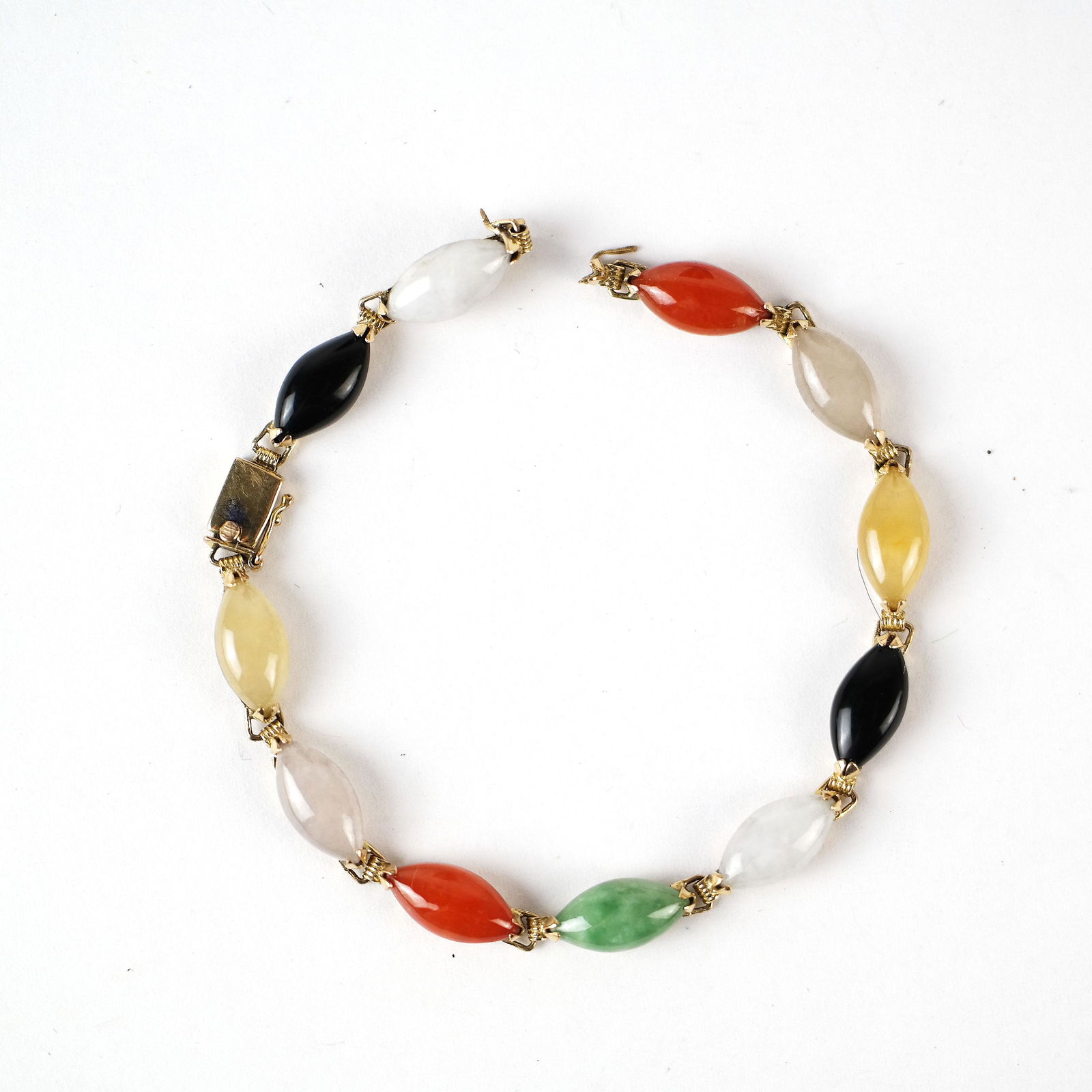 14K Gold & Multicolored Cabochon Jade Bracelet (1 of 10)