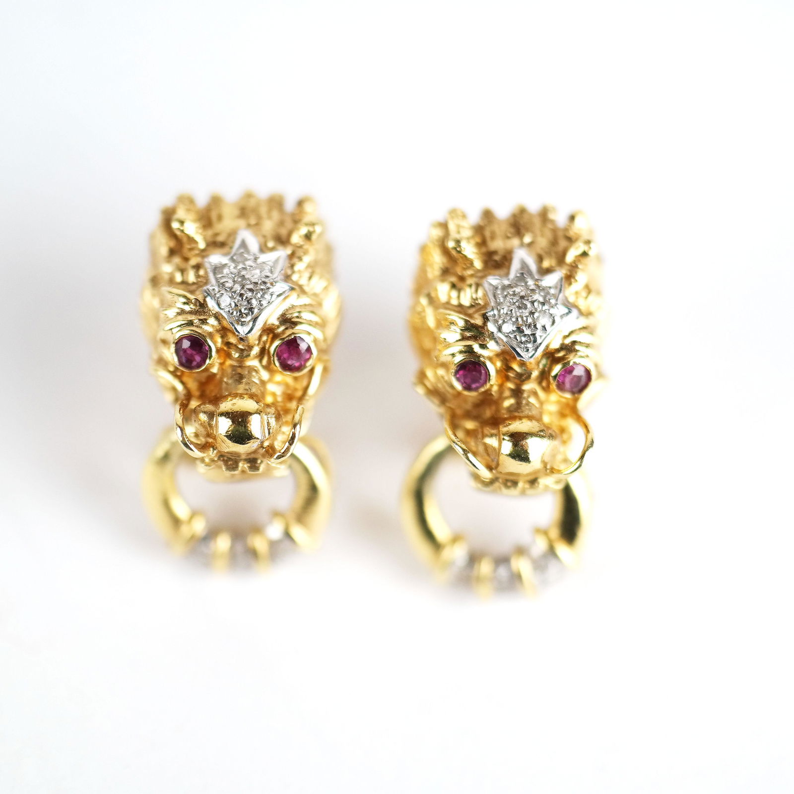 Pair of 14K Gold, Diamond & Ruby Dragon Earrings (1 of 8)