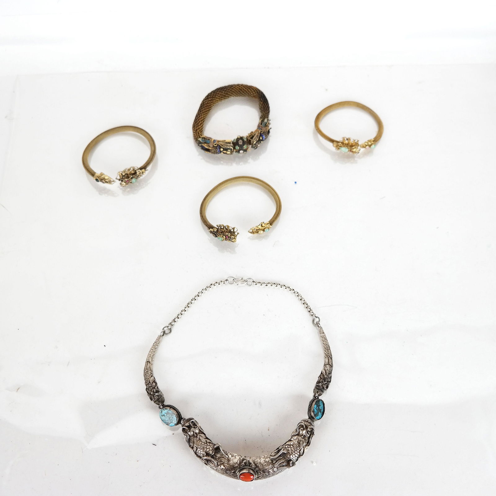 Five Silver Mounted Dragon Pieces (1 of 8)