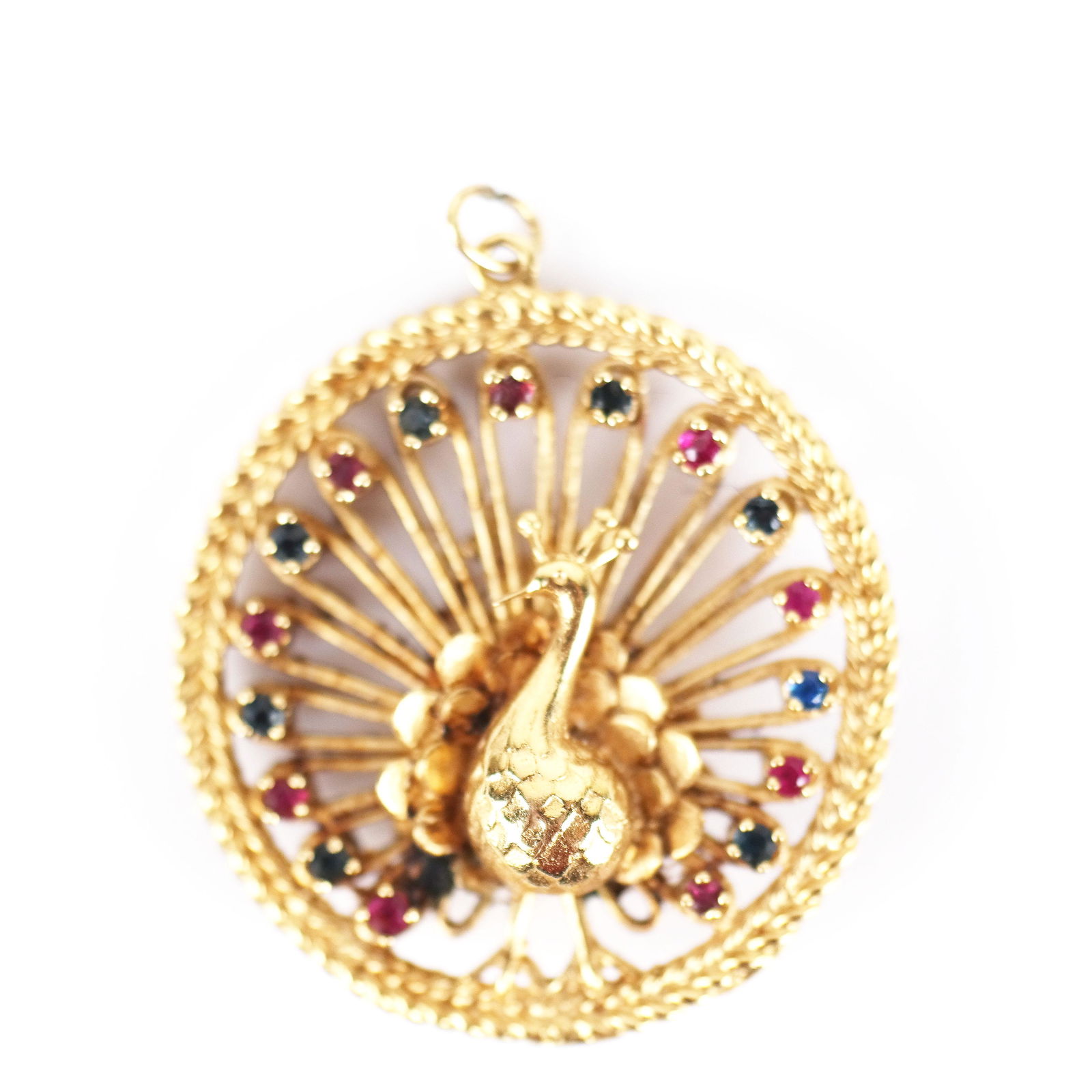 14K Gold, Ruby & Emerald Peacock Pin (1 of 4)