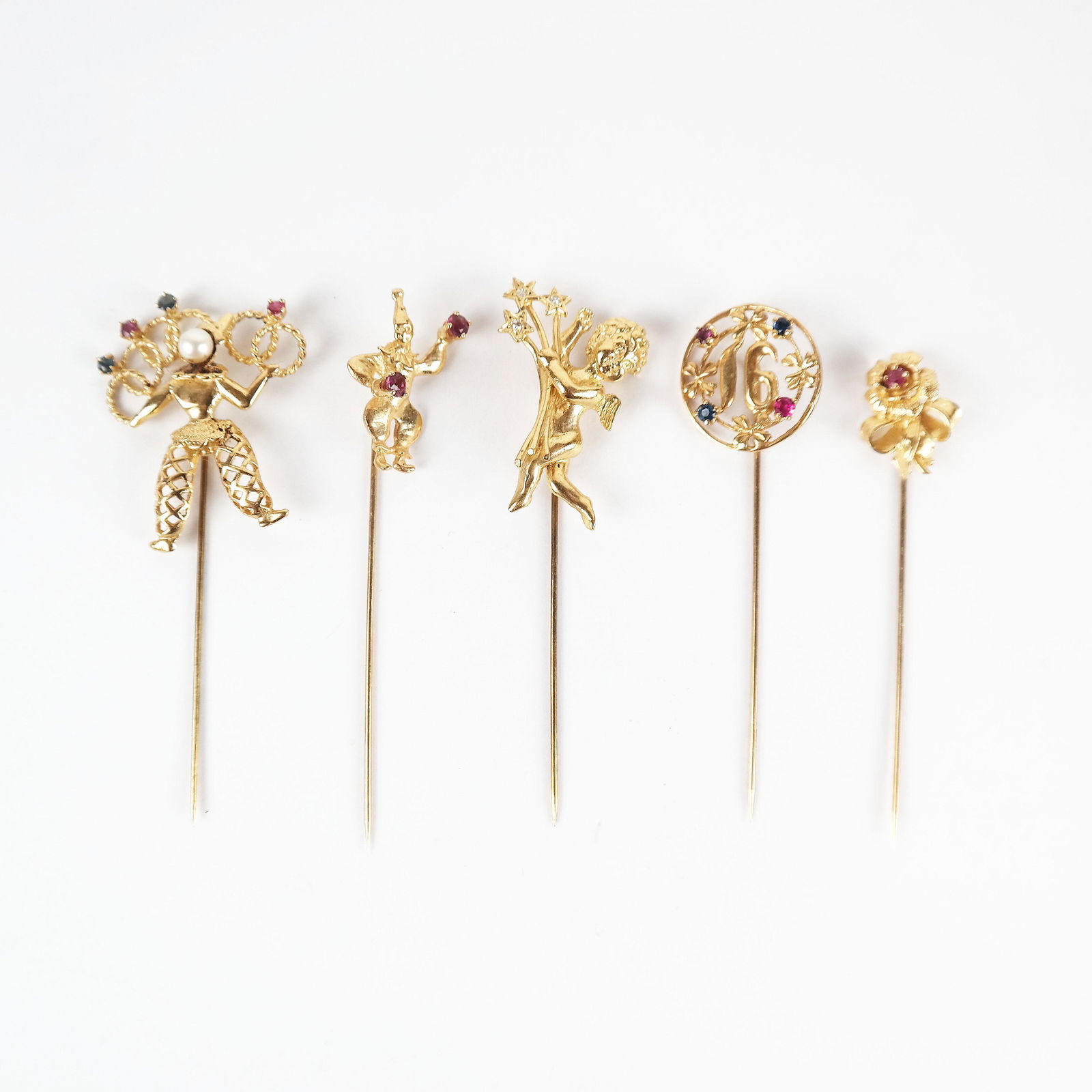 Four 14K Gold Stick Pins and Another (5) (1 of 10)
