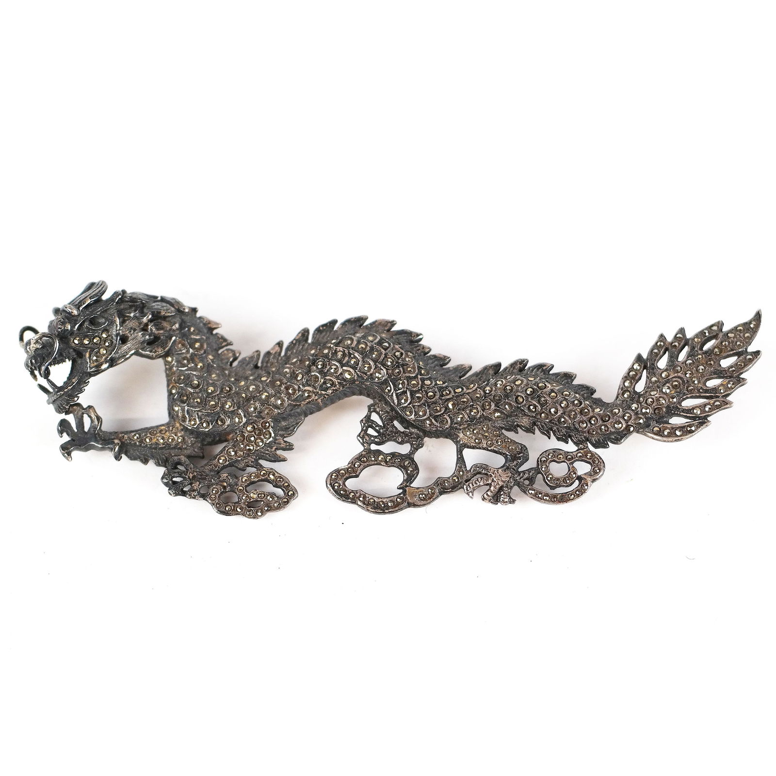 Antique Sterling Silver and Marcasite Dragon Pin (1 of 6)