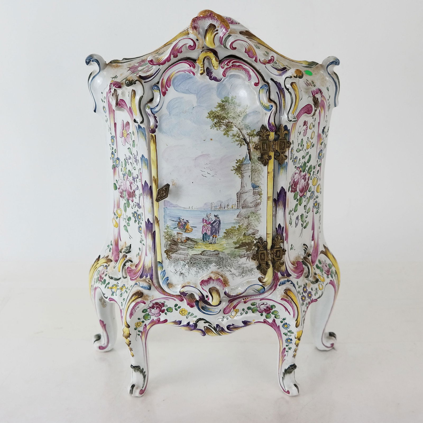Miniature Painted Ceramic Cabinet on Stand (1 of 9)