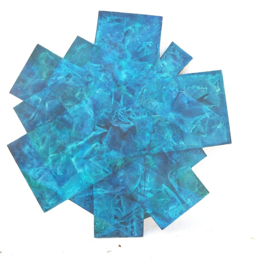 Abstract Shaped Blue Oil on Canvas Painting (1 of 3)