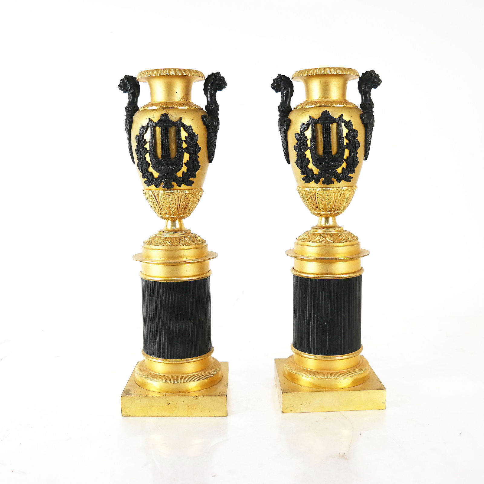 Pair Empire Gilt & Patinated Bronze Urns (1 of 6)