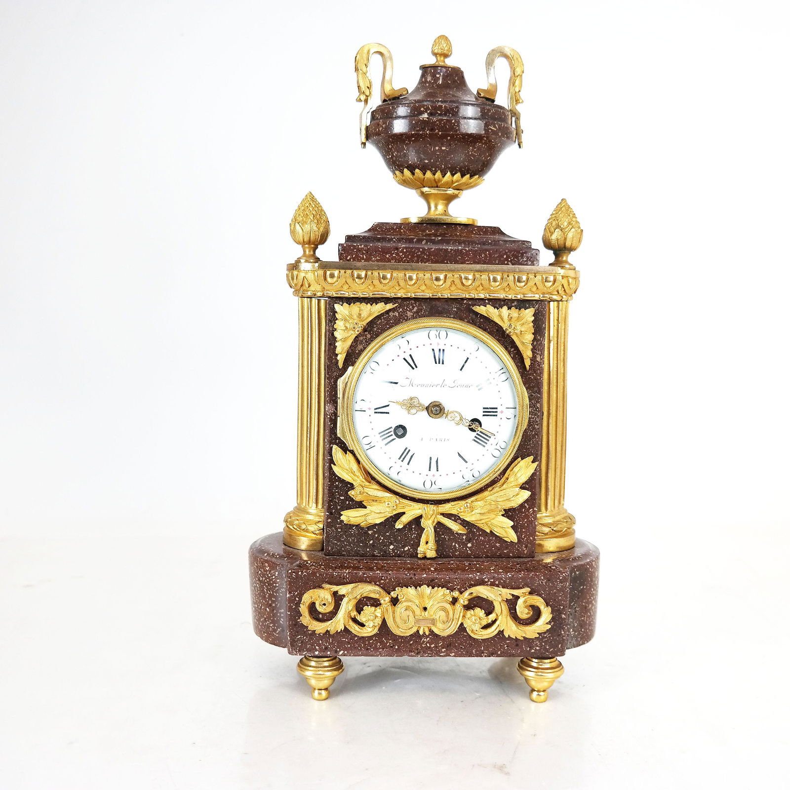 19th C. Gilt Bronze & Porphyry Mantle Clock (1 of 8)