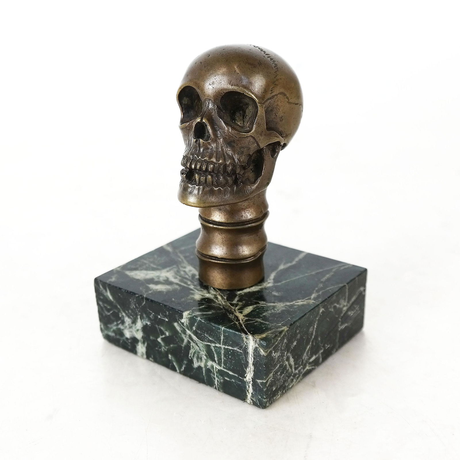 Bronze Bust of a Skull on Green Marble Base (1 of 7)