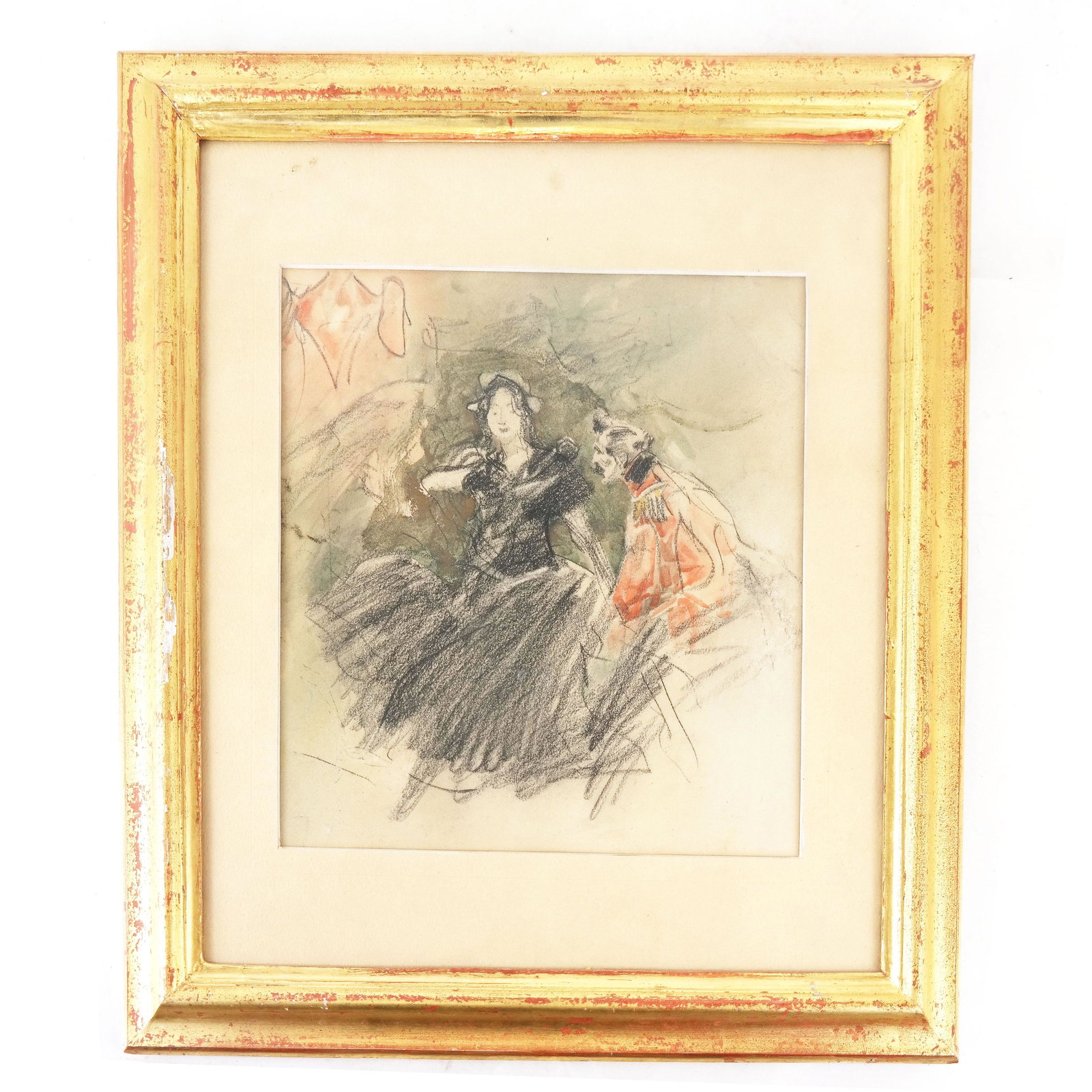 Ludwig (Ludek) MAROLD: Drawing on Paper: Drawing in wash and pencil, on paper, framed under glass, circa 1890, stamped and inscribed to reverse, by Ludwig (Ludek) Marold (Czech, 1865-1898). [Sight: 8 3/4" H x 8 3/4" W; Frame: 15 1/4" H x 14"