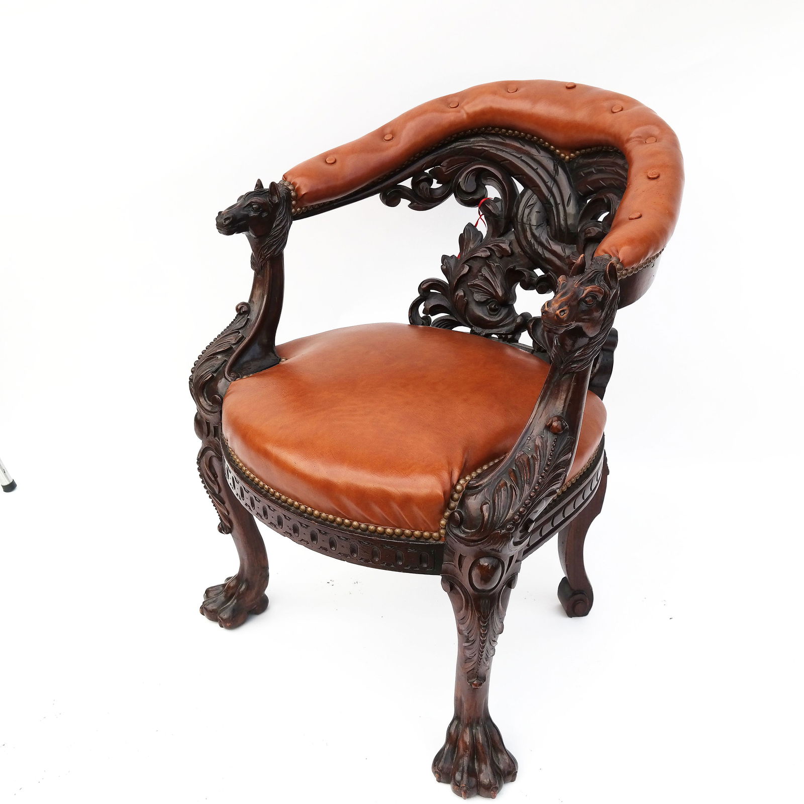 19th C. Mahogany Carved Horse Head Arm Chair (1 of 9)