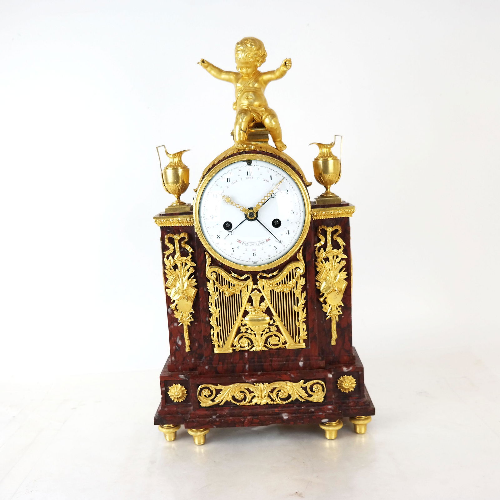 French Neoclassical Bronze Mounted Marble Clock (1 of 11)