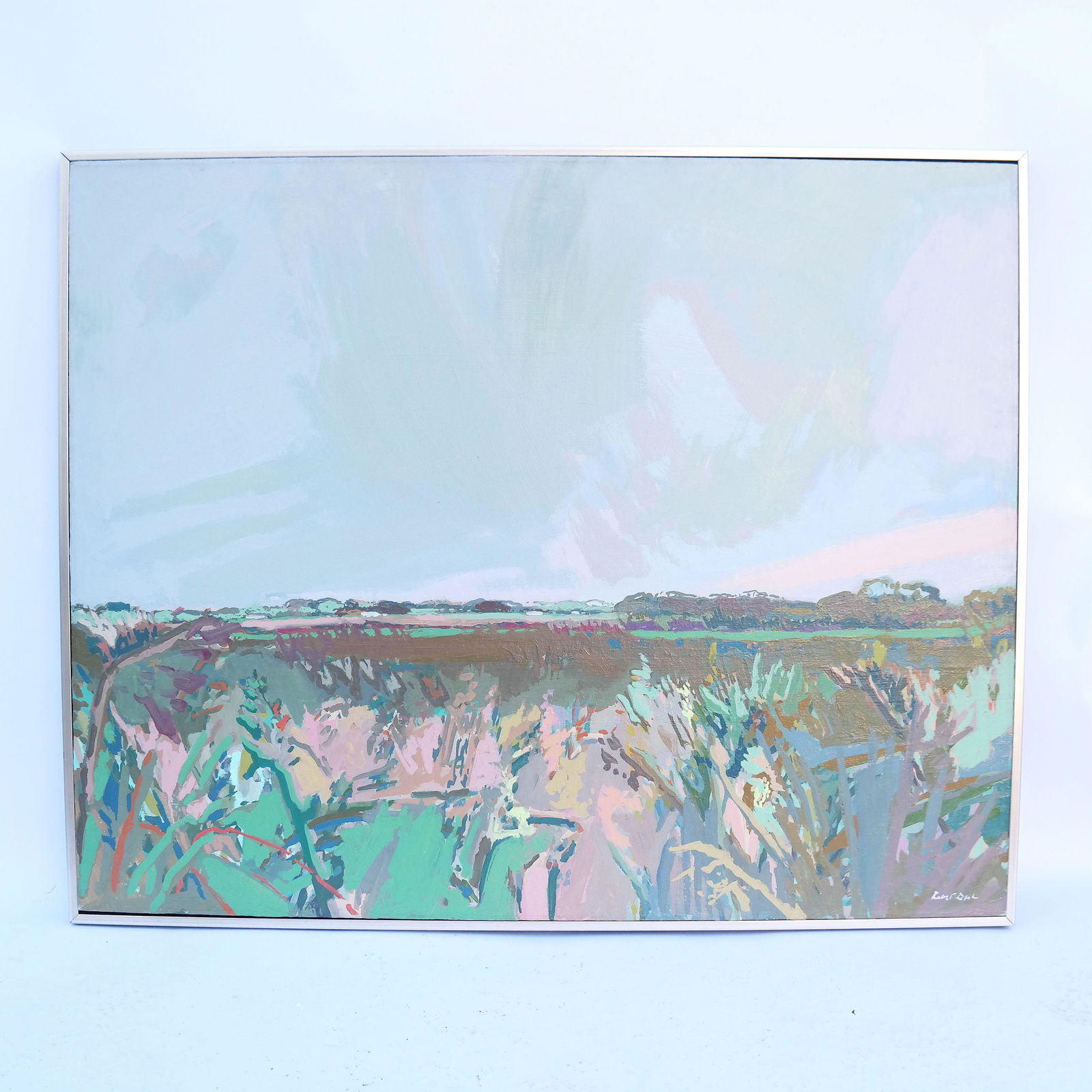 Robert DASH: "Autumn" - Oil Painting: Landscape oil painting titled "Autumn" by Robert Dash (American, 1931-2013). [Sight: 40" H x 50" W; Frame: 41 1/2" H x 51 1/2" W]. In overall good condition.