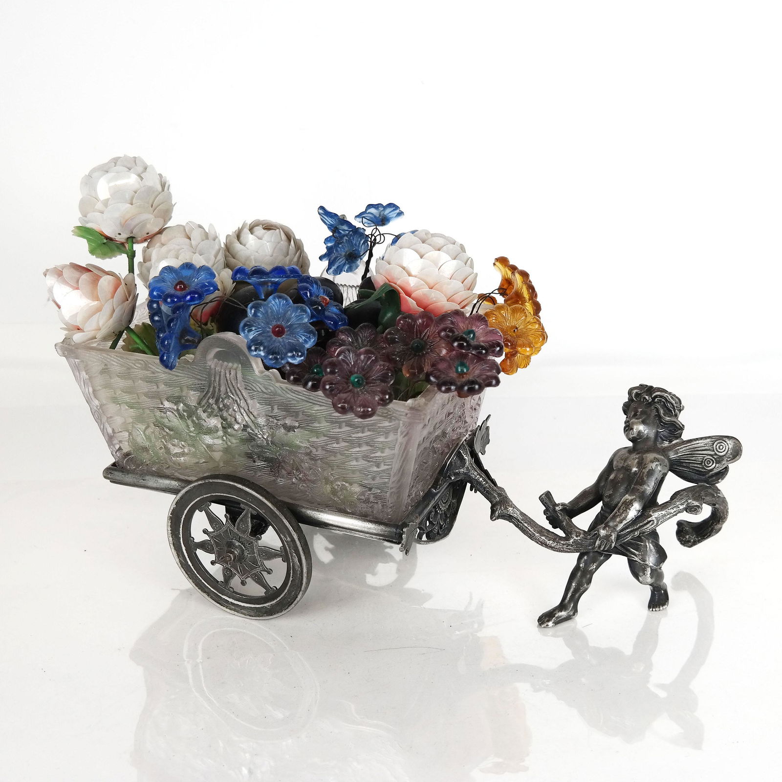 Silver Plate & Glass Flower Cart Centerpiece (1 of 10)