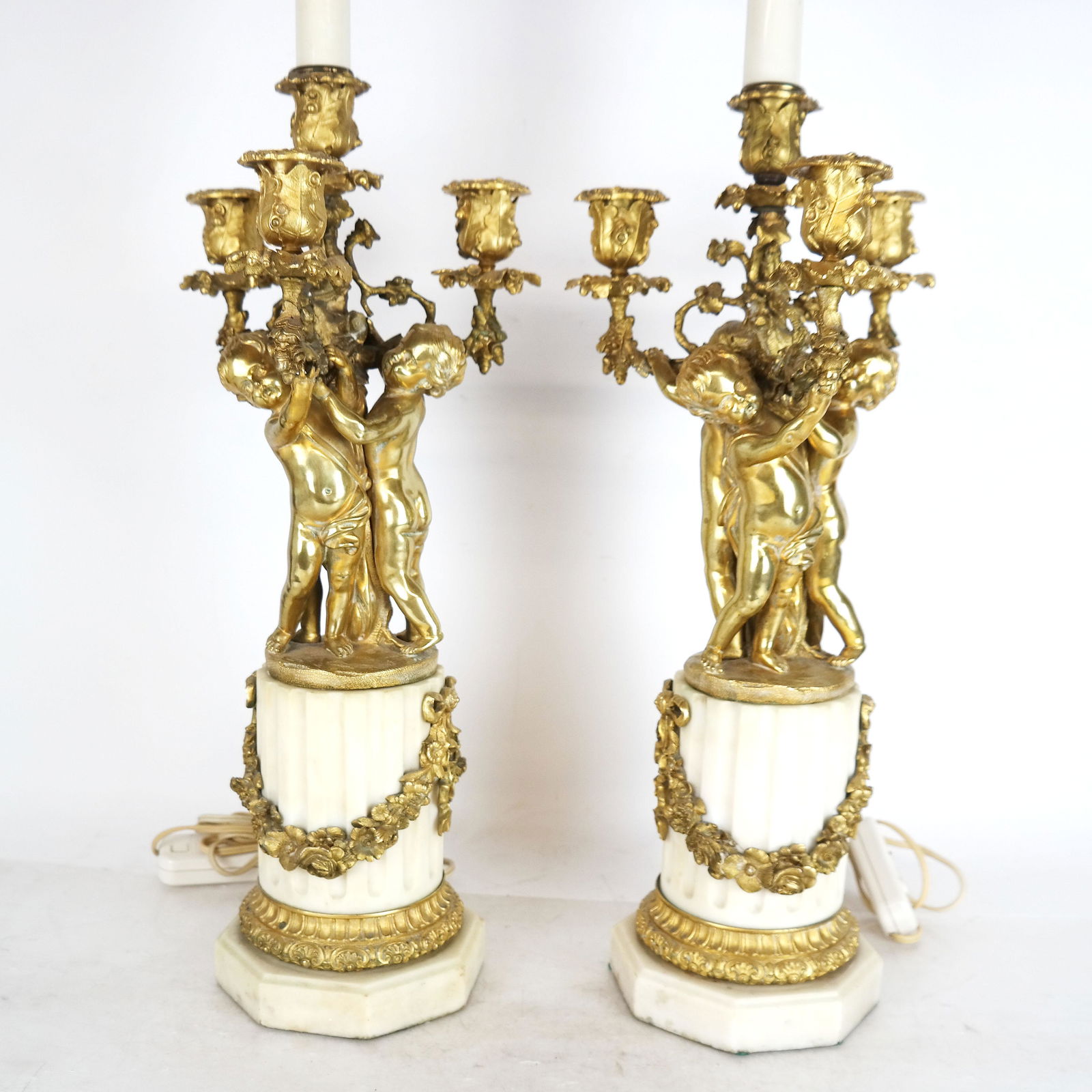 Pair Bronze Dore Candelabra Lamps (1 of 14)