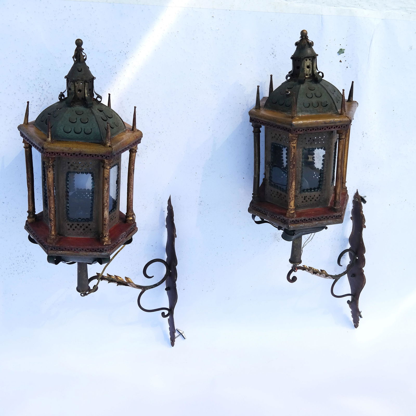 Pair of Large Tole Lantern Sconces (1 of 10)