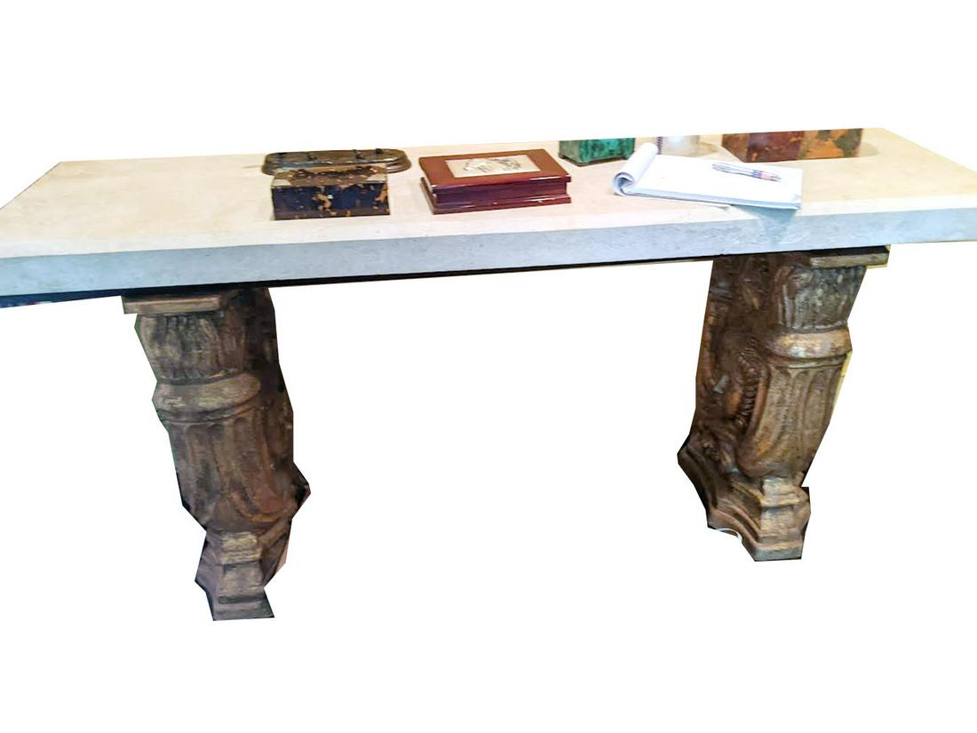 Baroque-Style Terracotta & Marble Console Table (1 of 2)