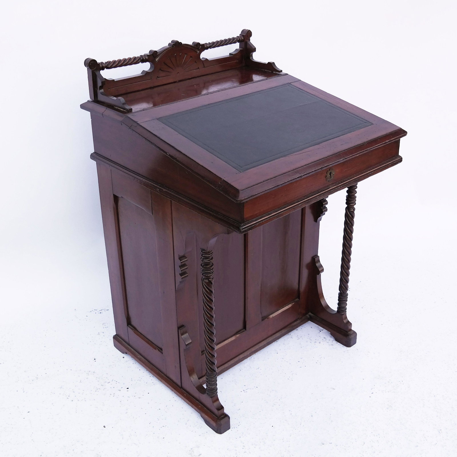 Eastlake-Style Davenport Desk: Eastlake -style Davenport desk. [34 1/2" H x 23 1/4" W x 23 1/2" D]. Back gallery loose; scratches and wear.