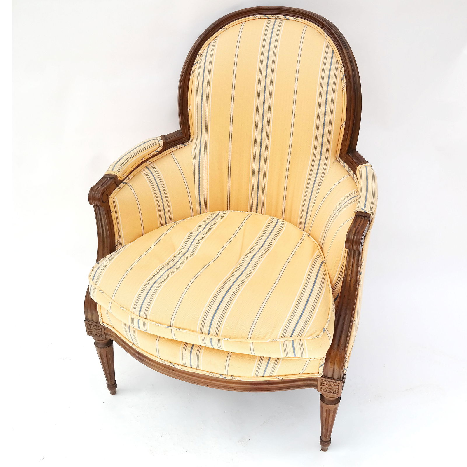20th C. Stripe Upholstered Walnut Bergere (1 of 13)