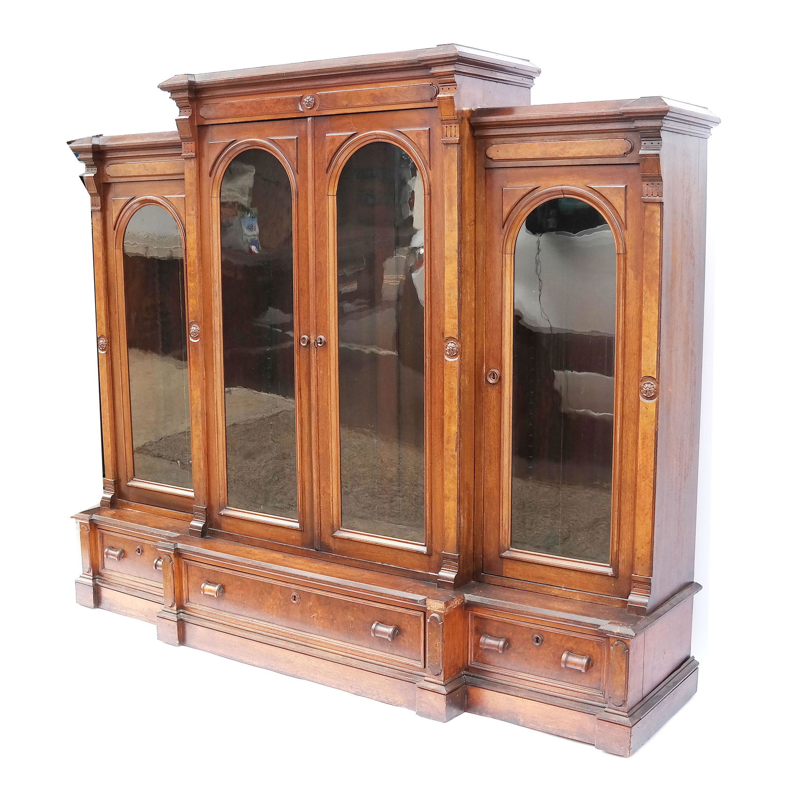 Victorian Walnut Breakfront Bookcase (1 of 13)