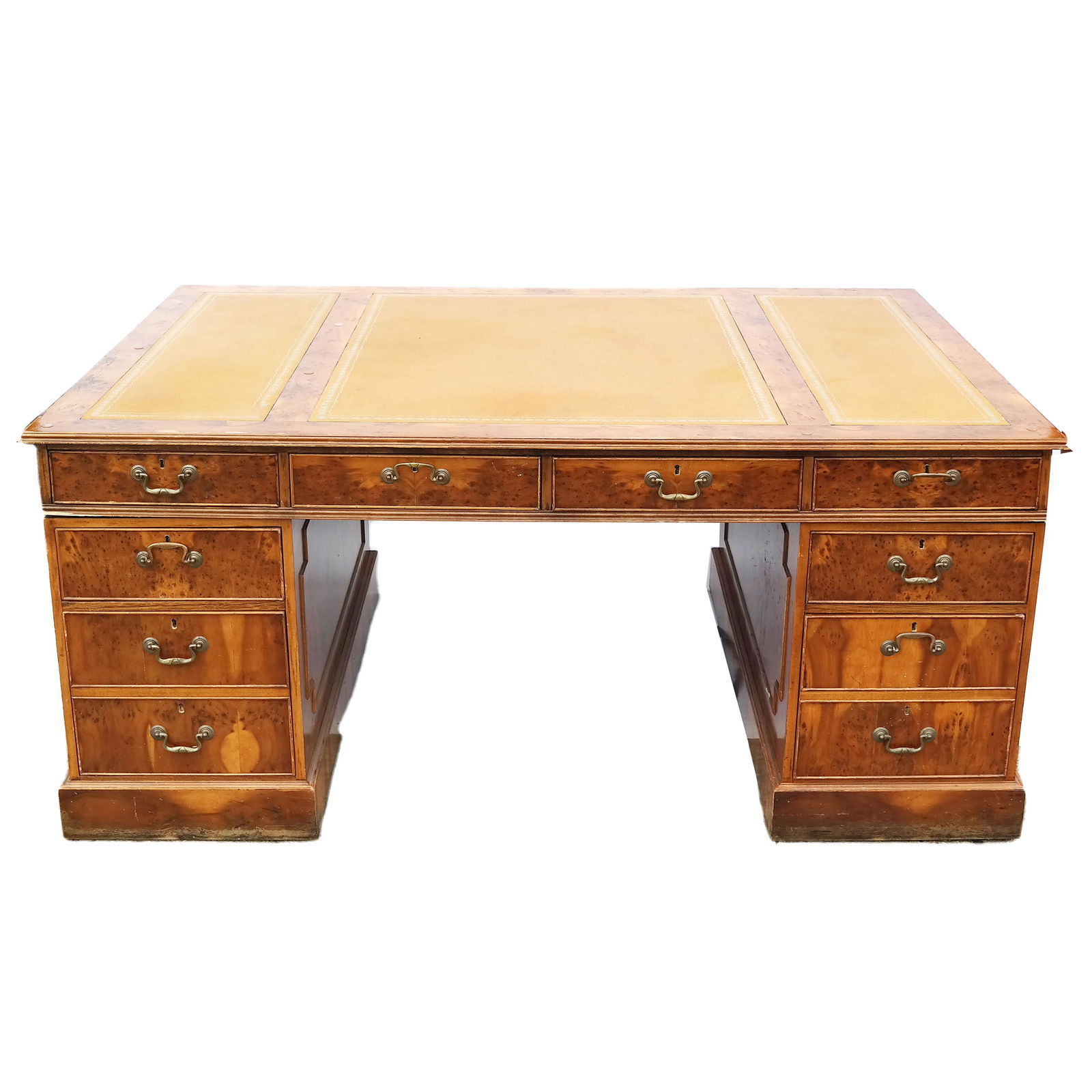 Georgian-Style Burl Elm Partners Desk (1 of 11)