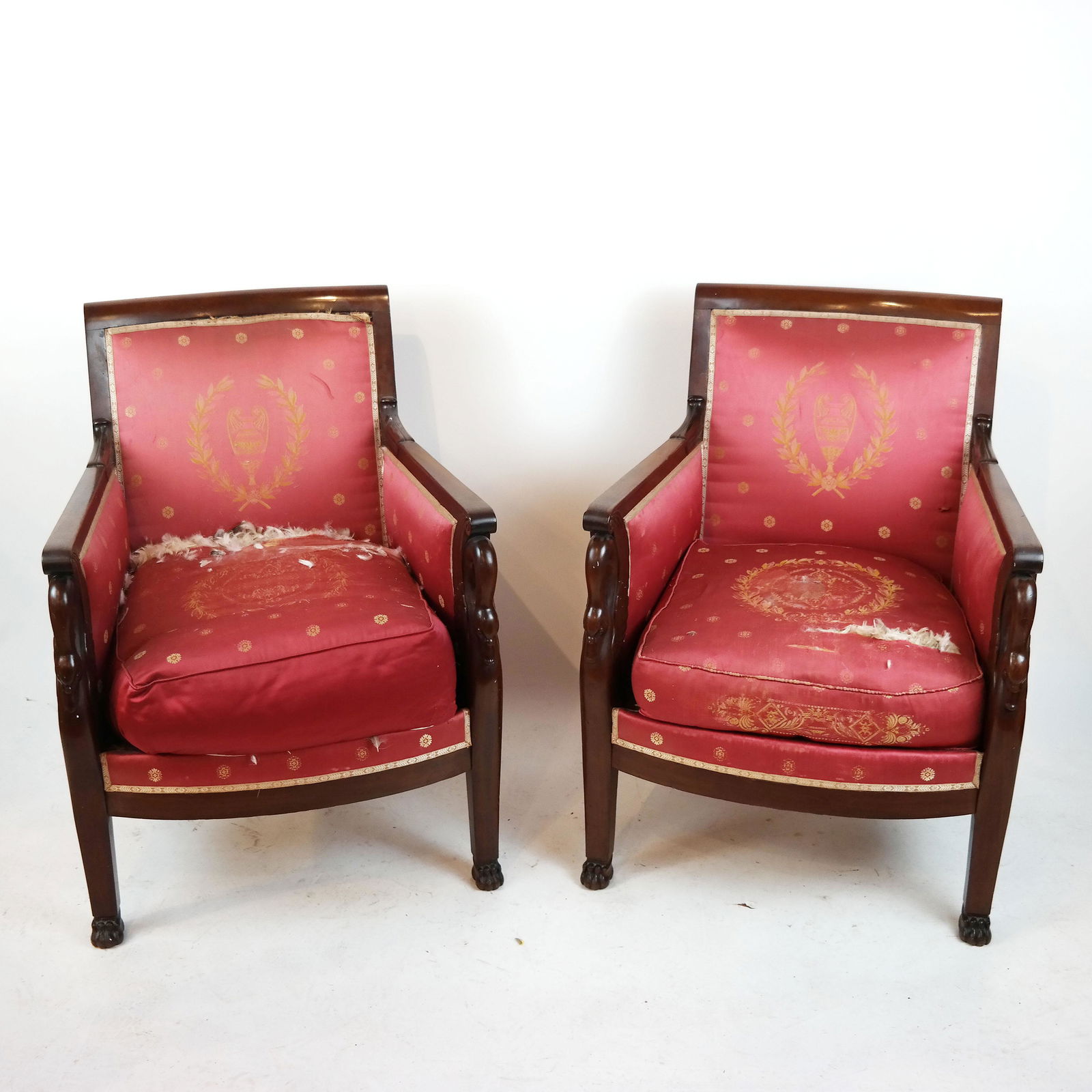 Pair of 19th C. Empire Mahogany Bergeres (1 of 8)