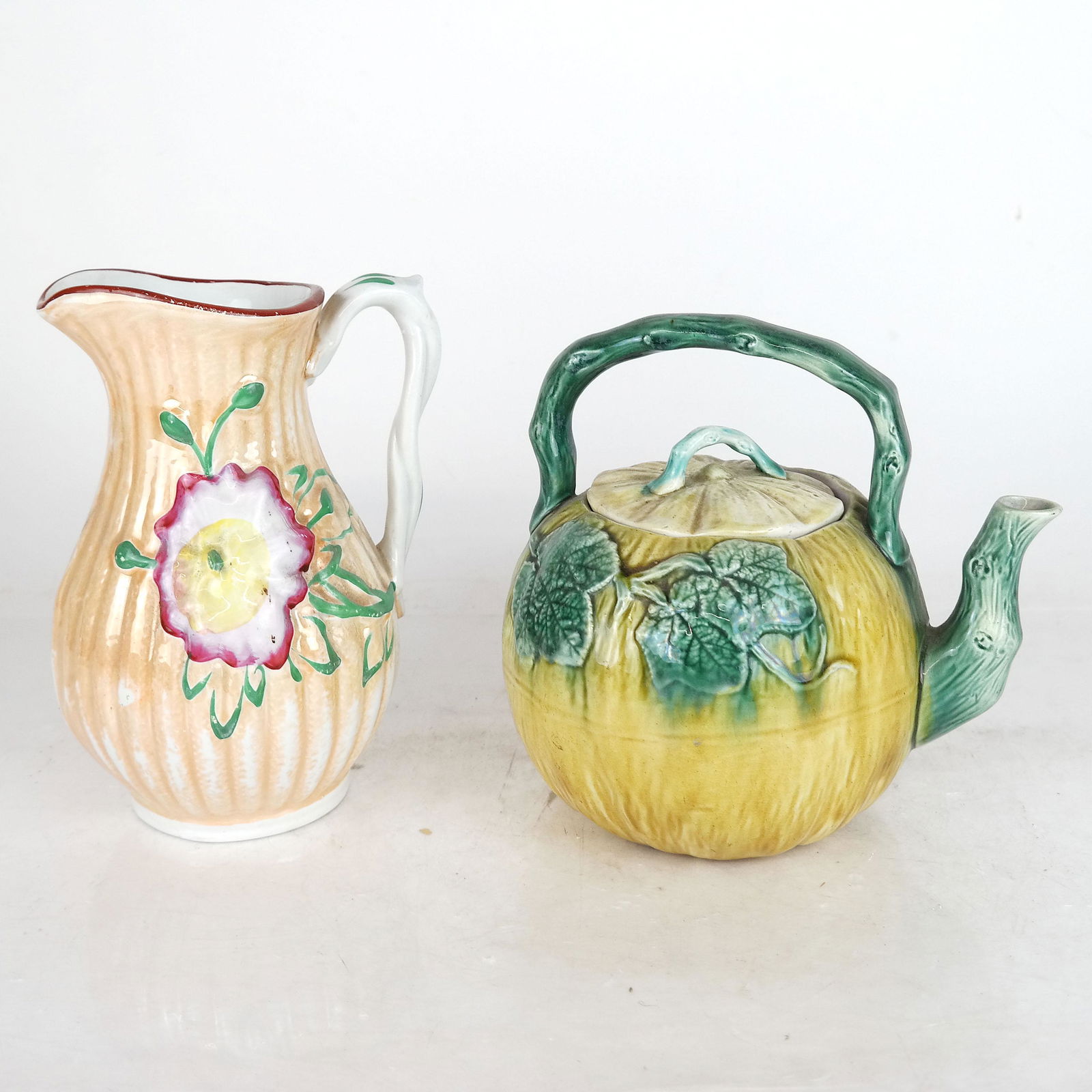 Majolica Ceramic Teapot and Creamer (1 of 13)