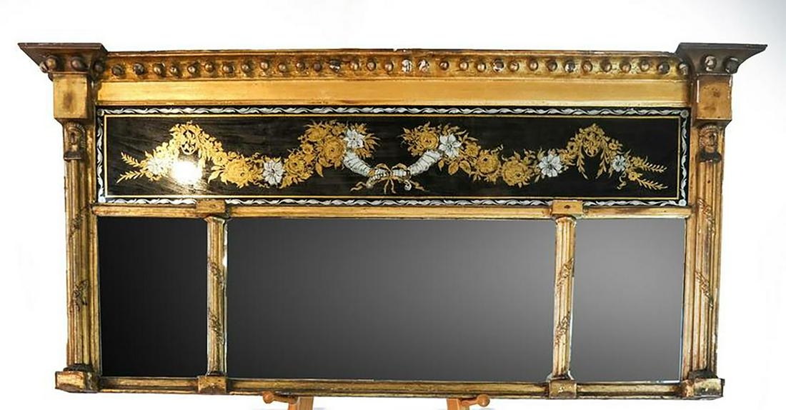 Gilt Wood Framed Eglomise Over Mantle Mirror (1 of 7)
