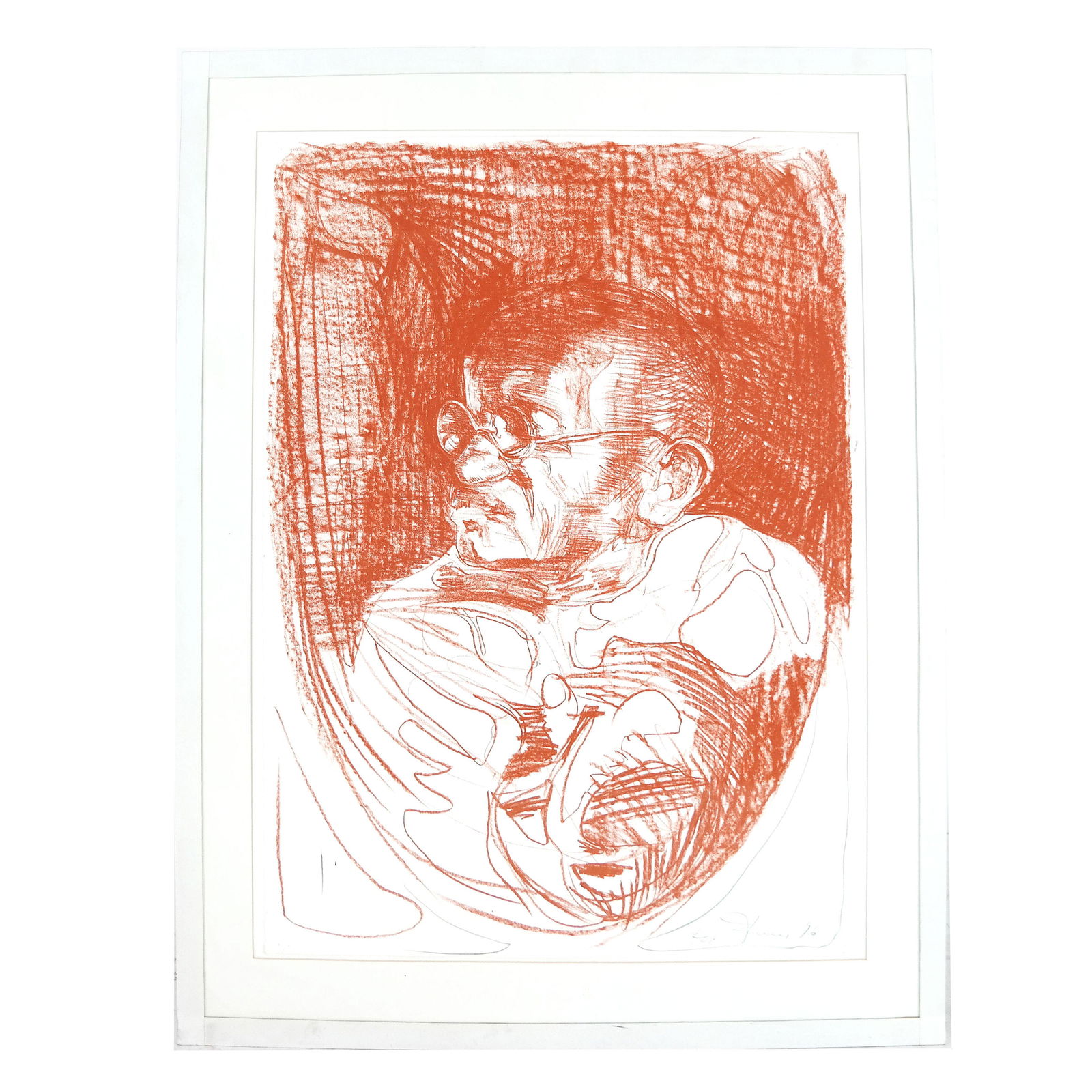 Adolf BENKA: Ghandi Study - Conte Drawing (1 of 5)